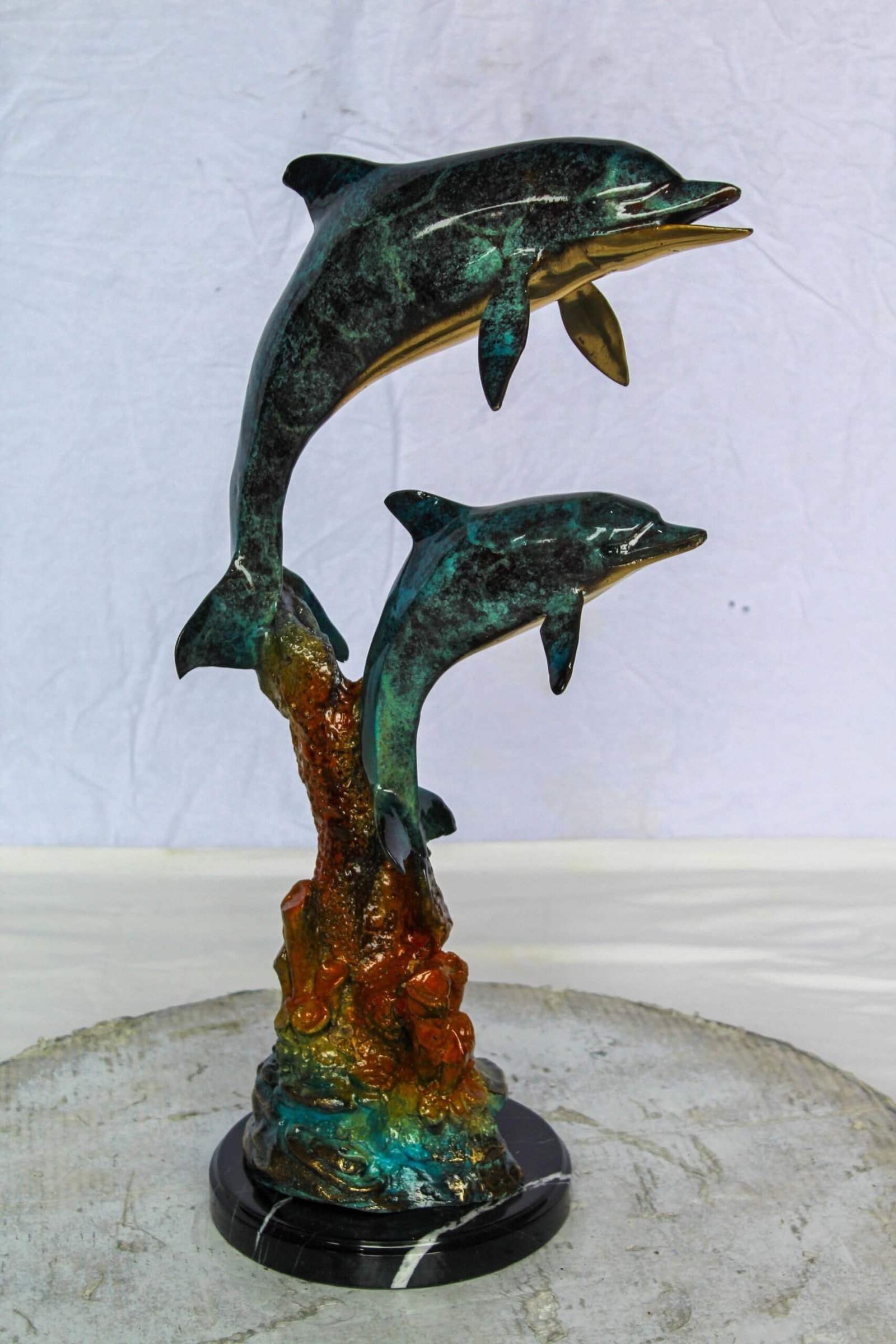Bronze Dolphin Pair Statue Coastal Ocean Décor 8" x 11" x 22"H - 7