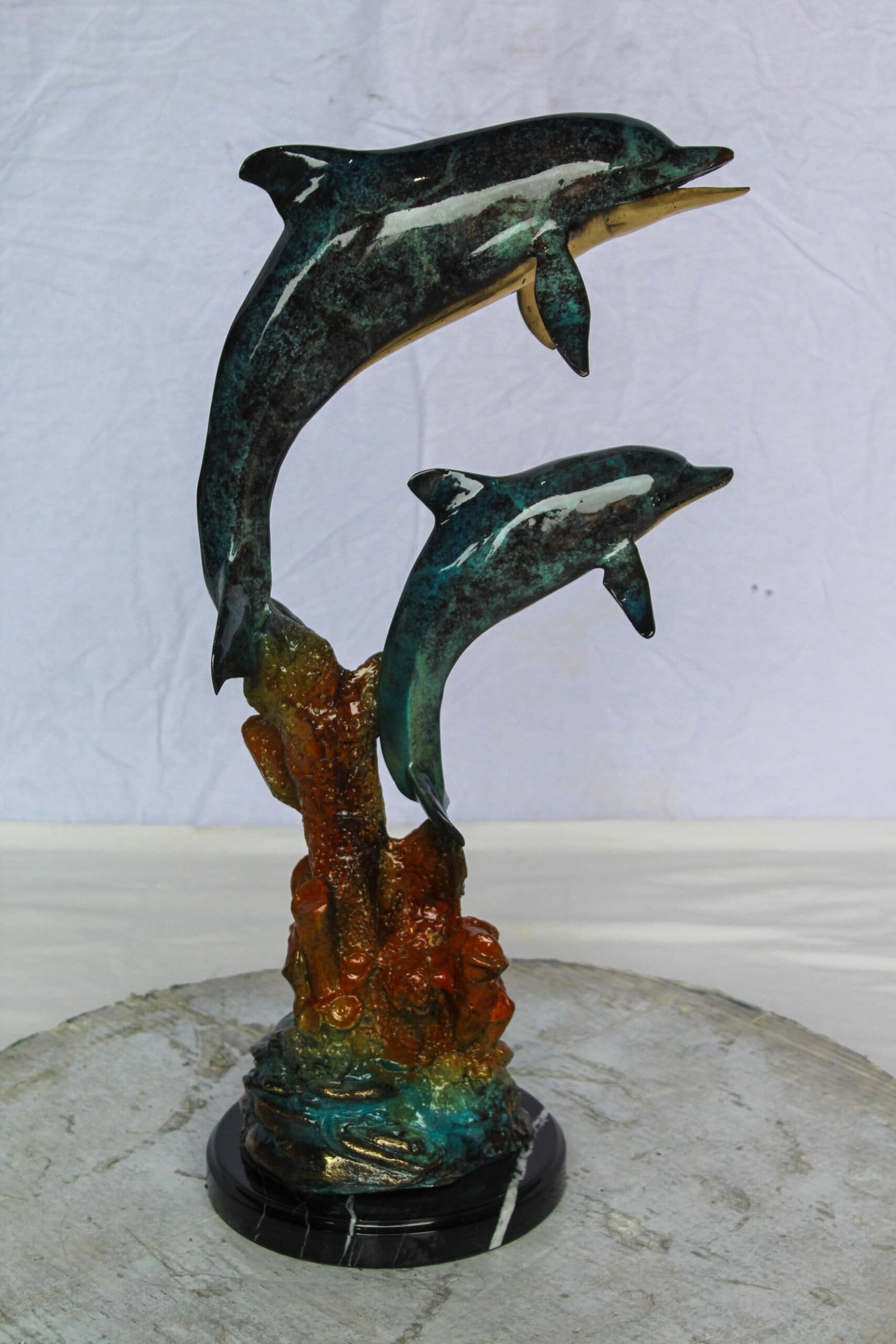 Bronze Dolphin Pair Statue Coastal Ocean Décor 8" x 11" x 22"H - 8