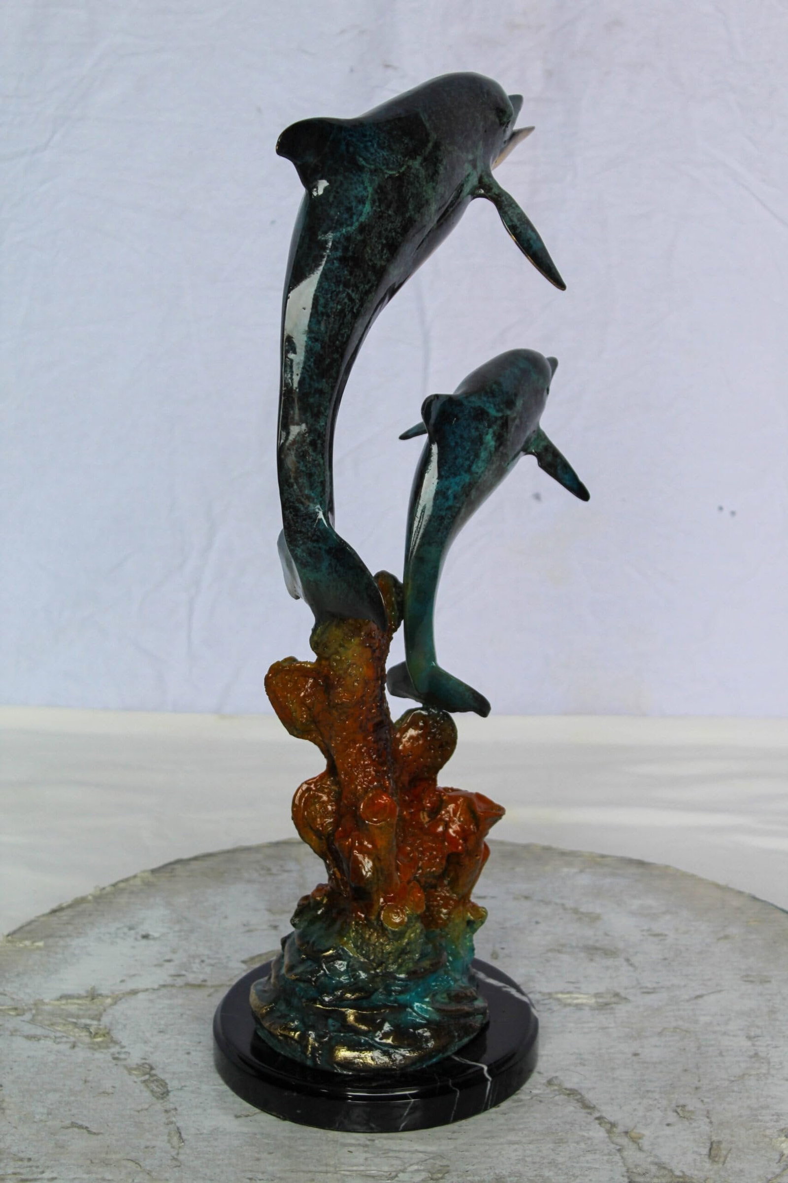 Bronze Dolphin Pair Statue Coastal Ocean Décor 8" x 11" x 22"H - 9