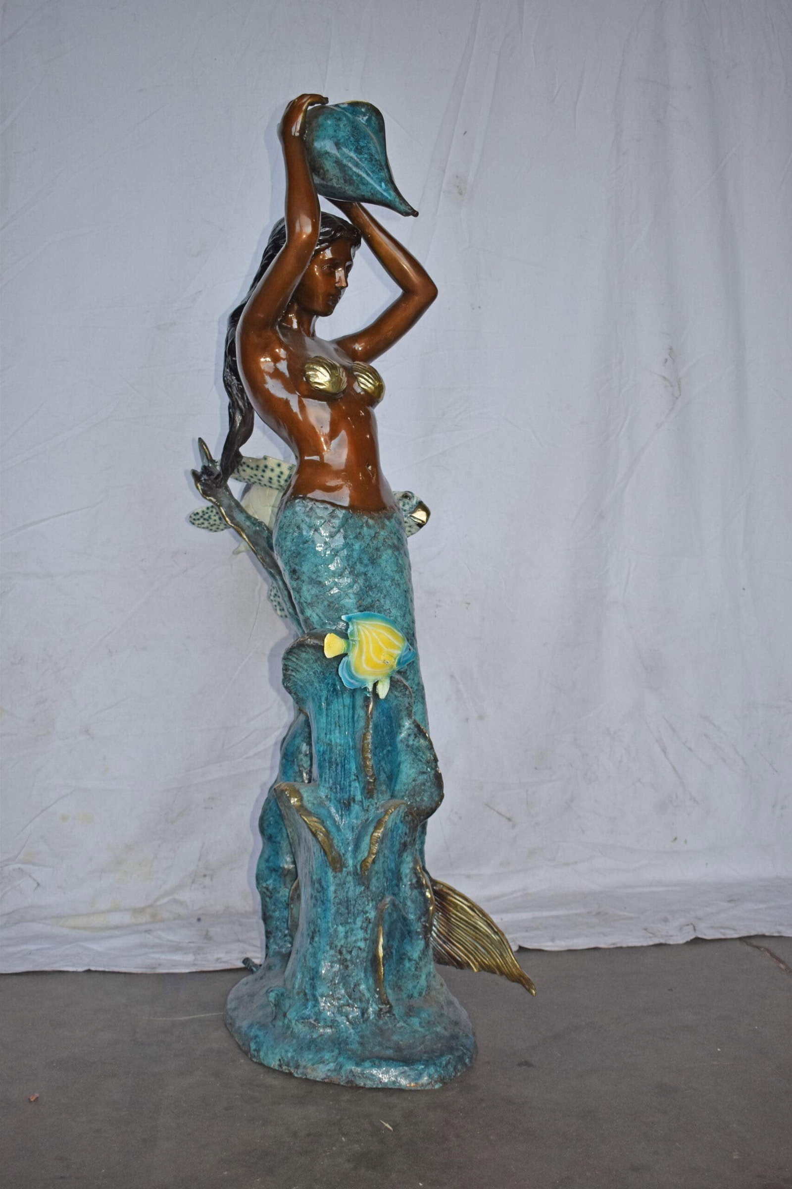 Mermaid Holding a Shell Fountain W Turtle Bronze Statue - Size: 32" x 19" x 60"H - 8