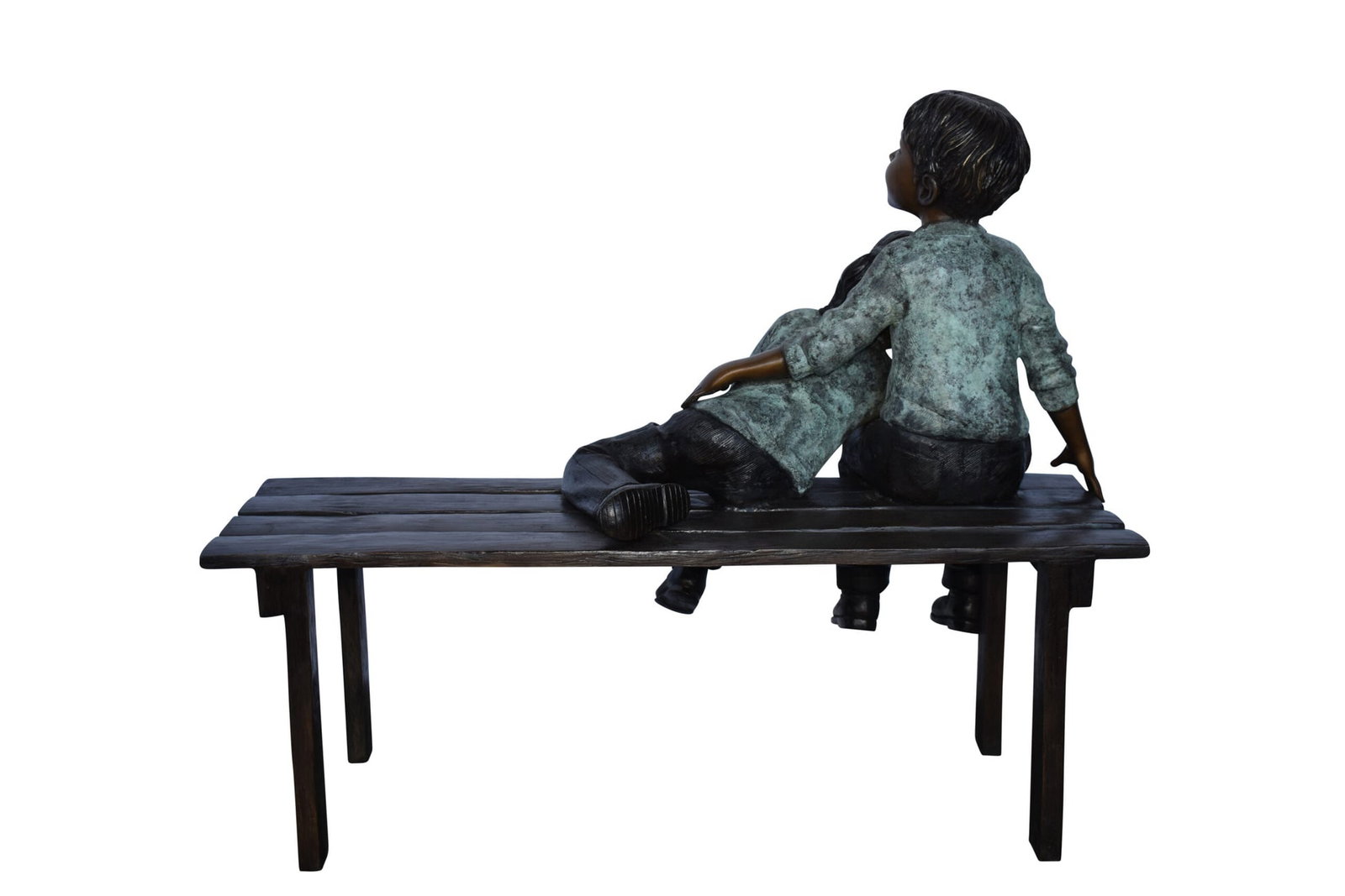 Brother and Sister on A Bench Enjoying Outdoors Bronze Statue 18" x 39" x 33"H - 2