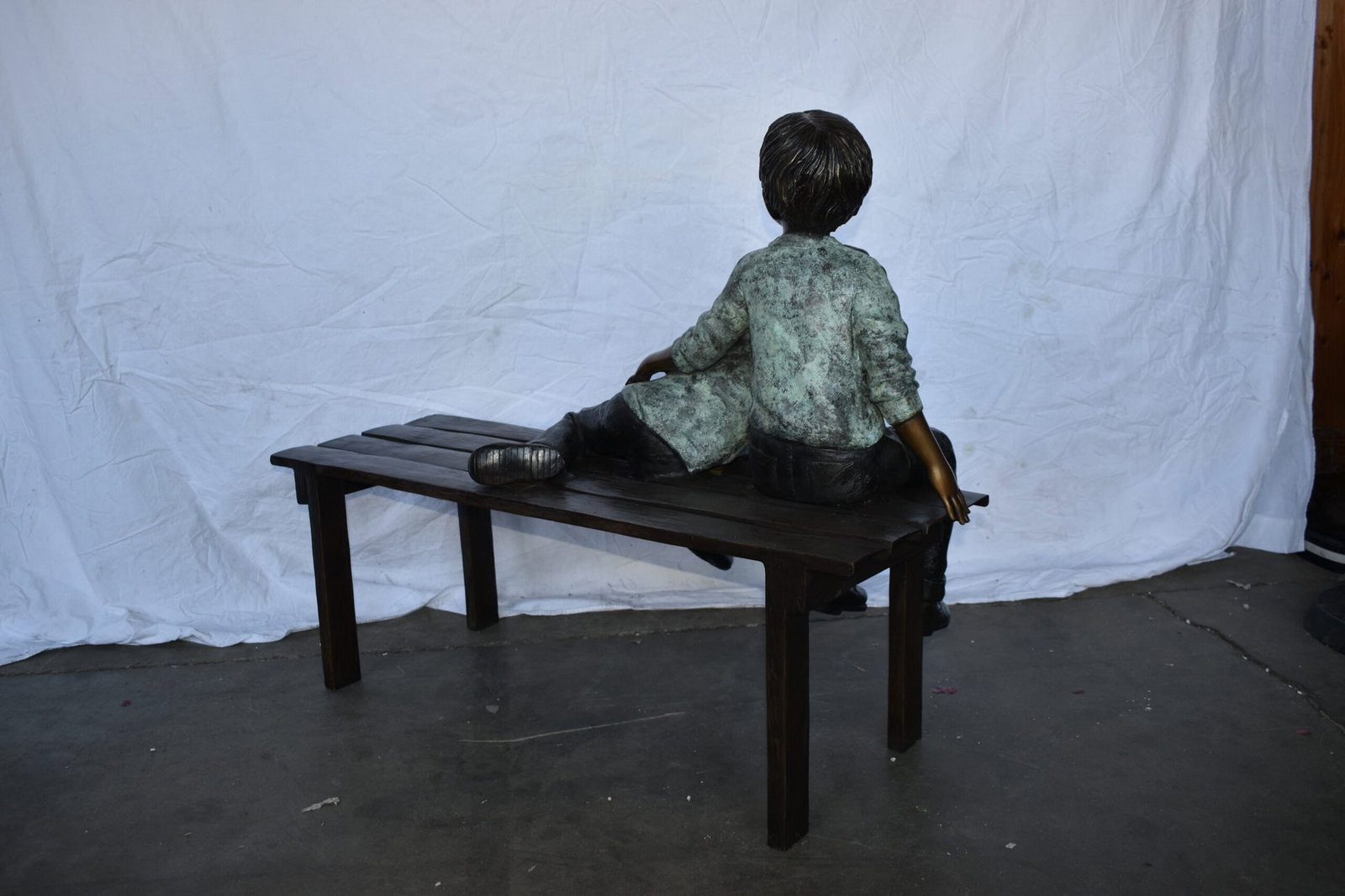Brother and Sister on A Bench Enjoying Outdoors Bronze Statue 18" x 39" x 33"H - 5
