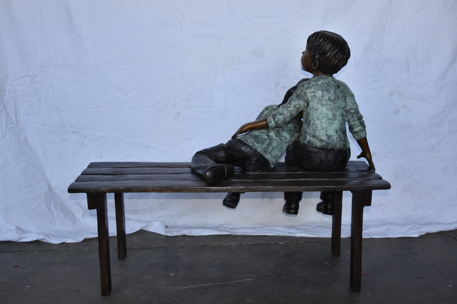Brother and Sister on A Bench Enjoying Outdoors Bronze Statue 18" x 39" x 33"H - 9