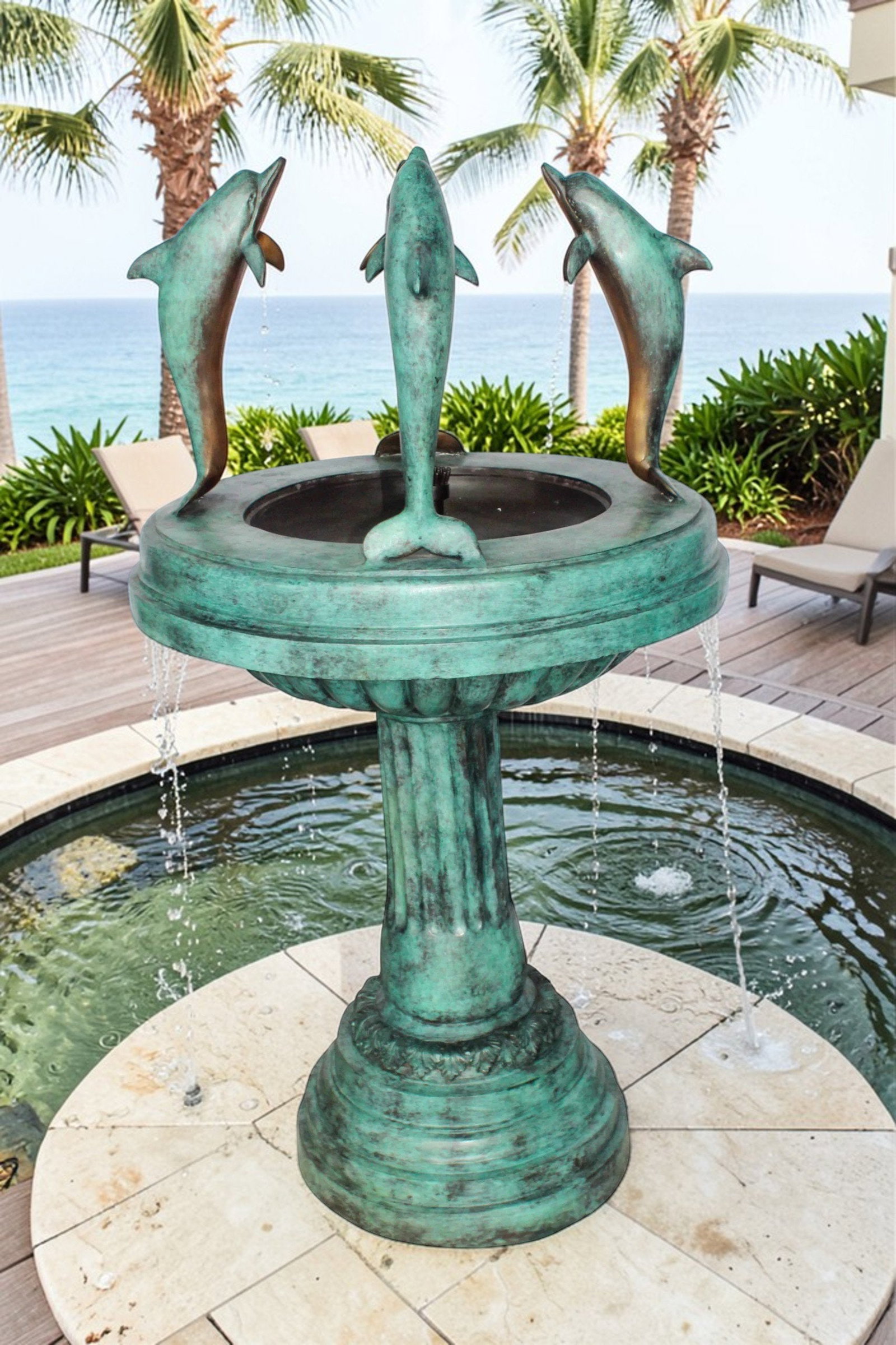 Three Dolphins Bronze Fountain Green Patina Finish 26" x 26" x 47"H - 2