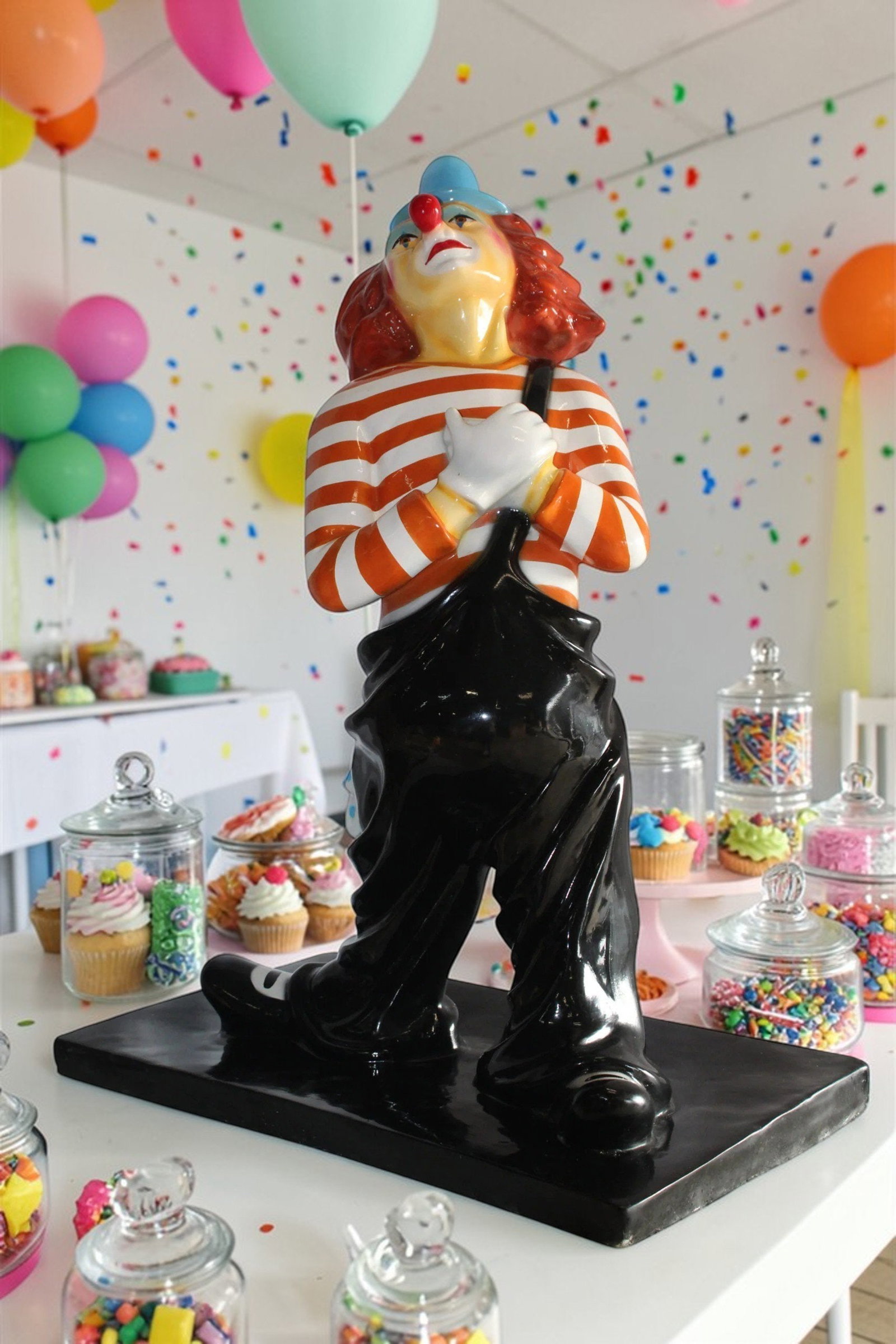 Colorful Fiberglass Clown Fiberglass Statue, Striped Shirt 27" x 17" x 39"H - 2