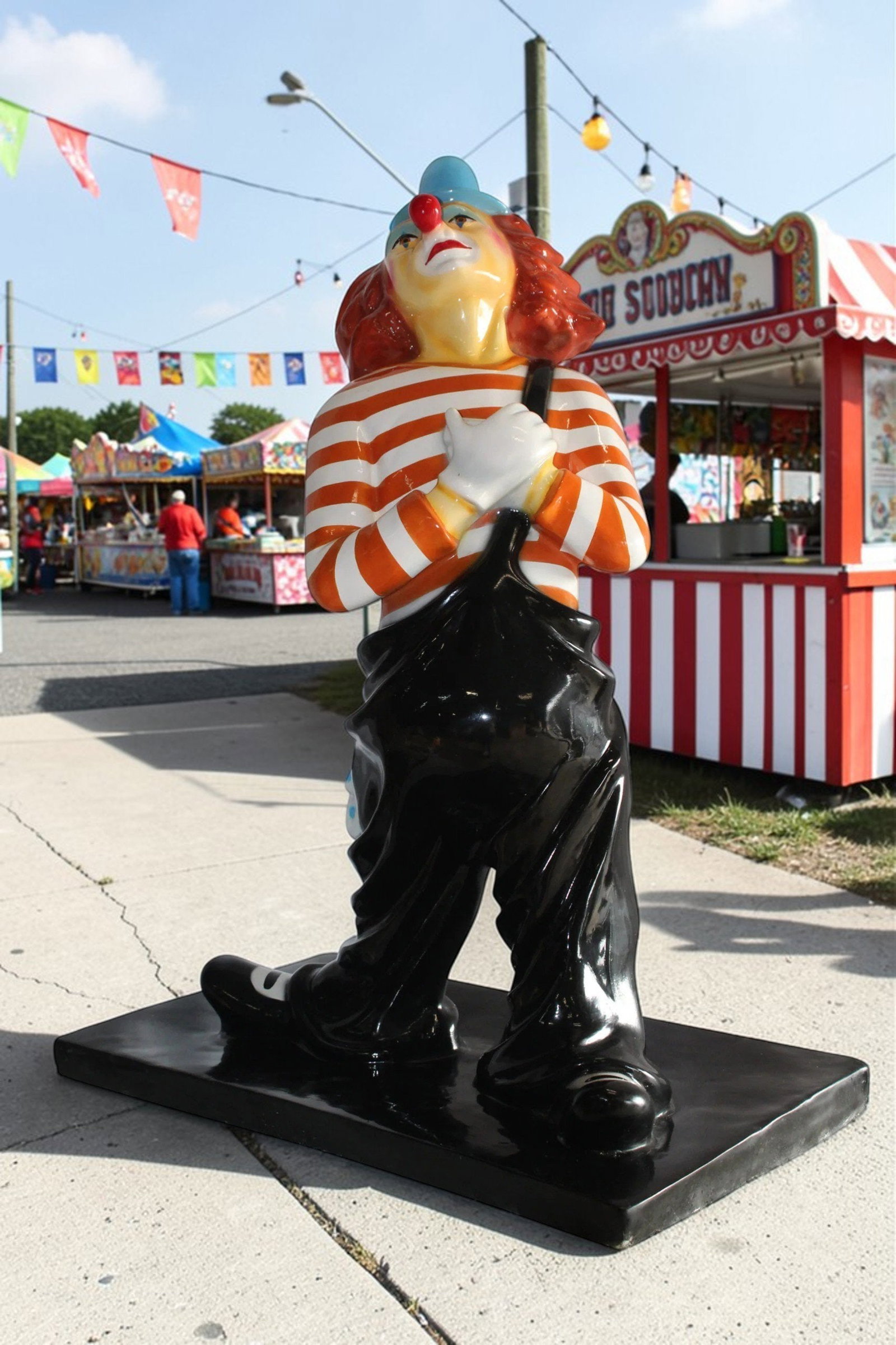 Colorful Fiberglass Clown Fiberglass Statue, Striped Shirt 27" x 17" x 39"H - 3