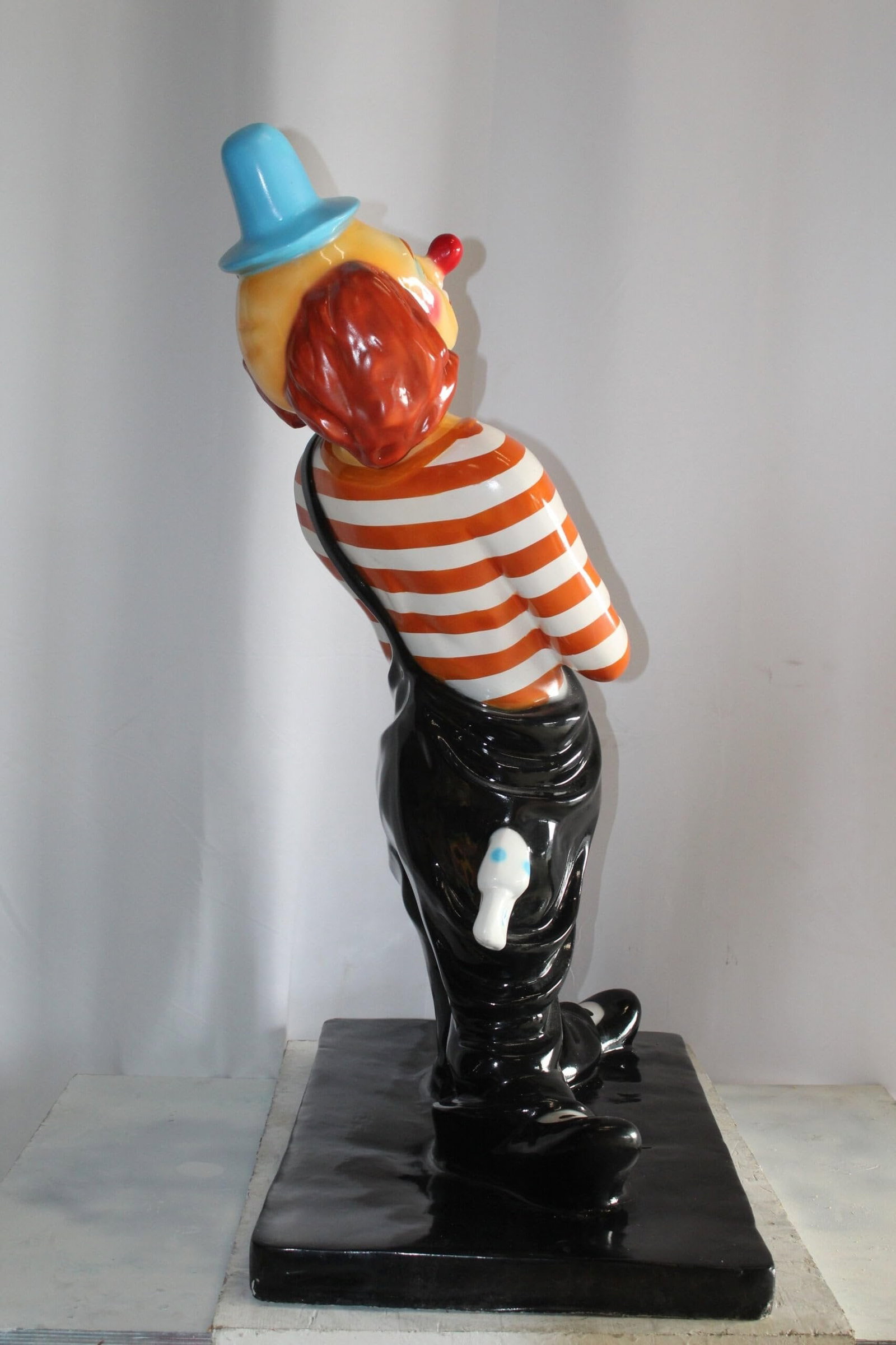 Colorful Fiberglass Clown Fiberglass Statue, Striped Shirt 27" x 17" x 39"H - 7