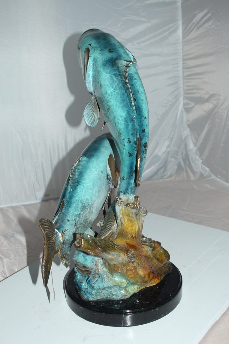 Two largemouth bass fish Bronze Statue - Size: 17"L x 10"W x 24"H. - 7