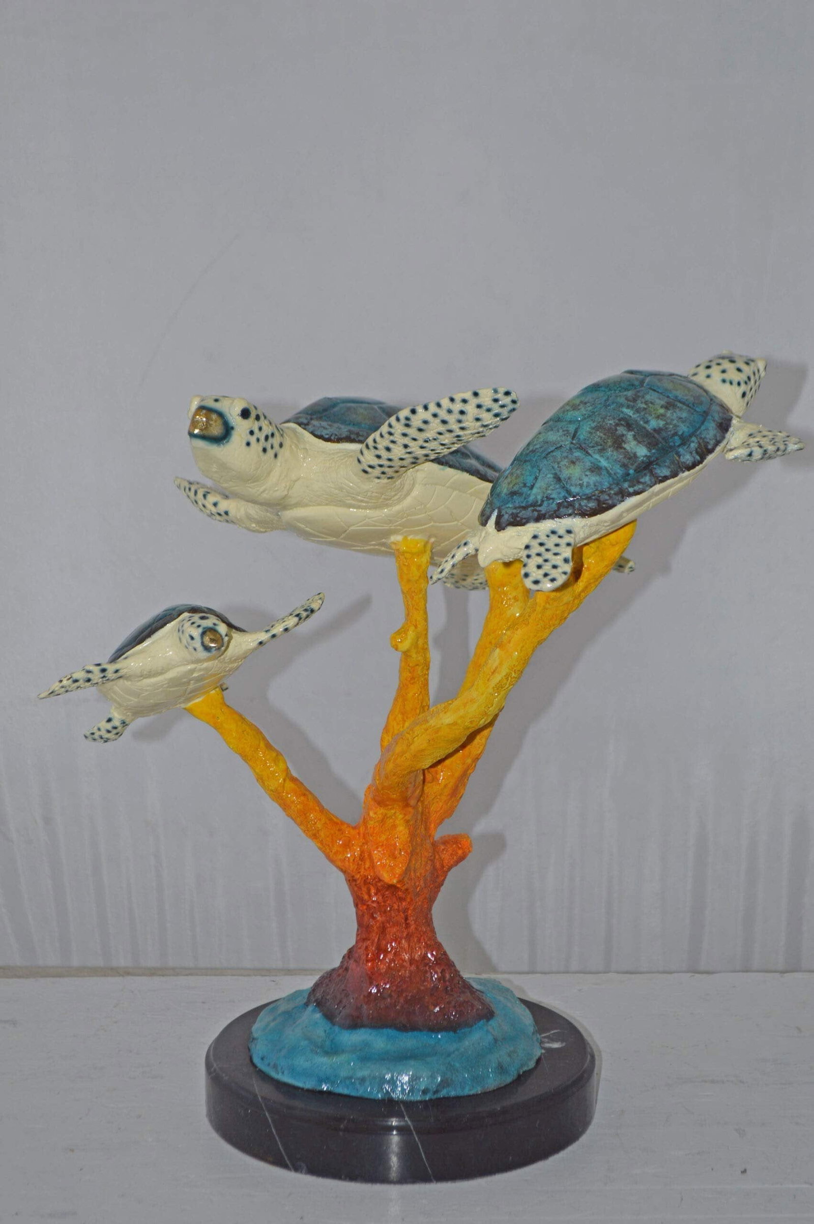 Three Turtles swimming around Corals Bronze Statue - Size: 17"L x 15"W x 19"H. - 4