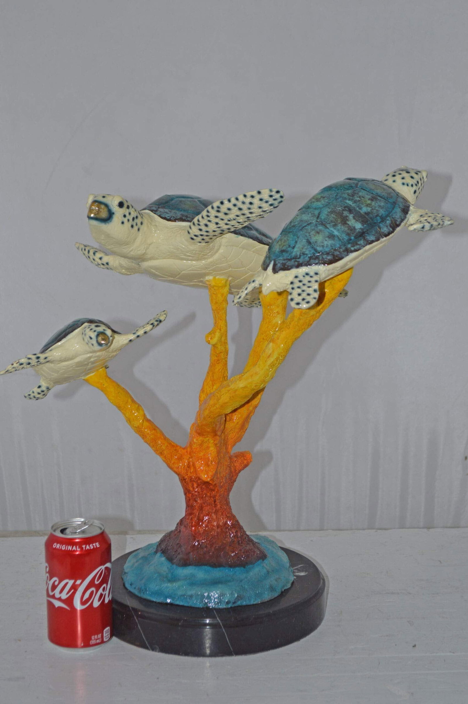 Three Turtles swimming around Corals Bronze Statue - Size: 17"L x 15"W x 19"H. - 6