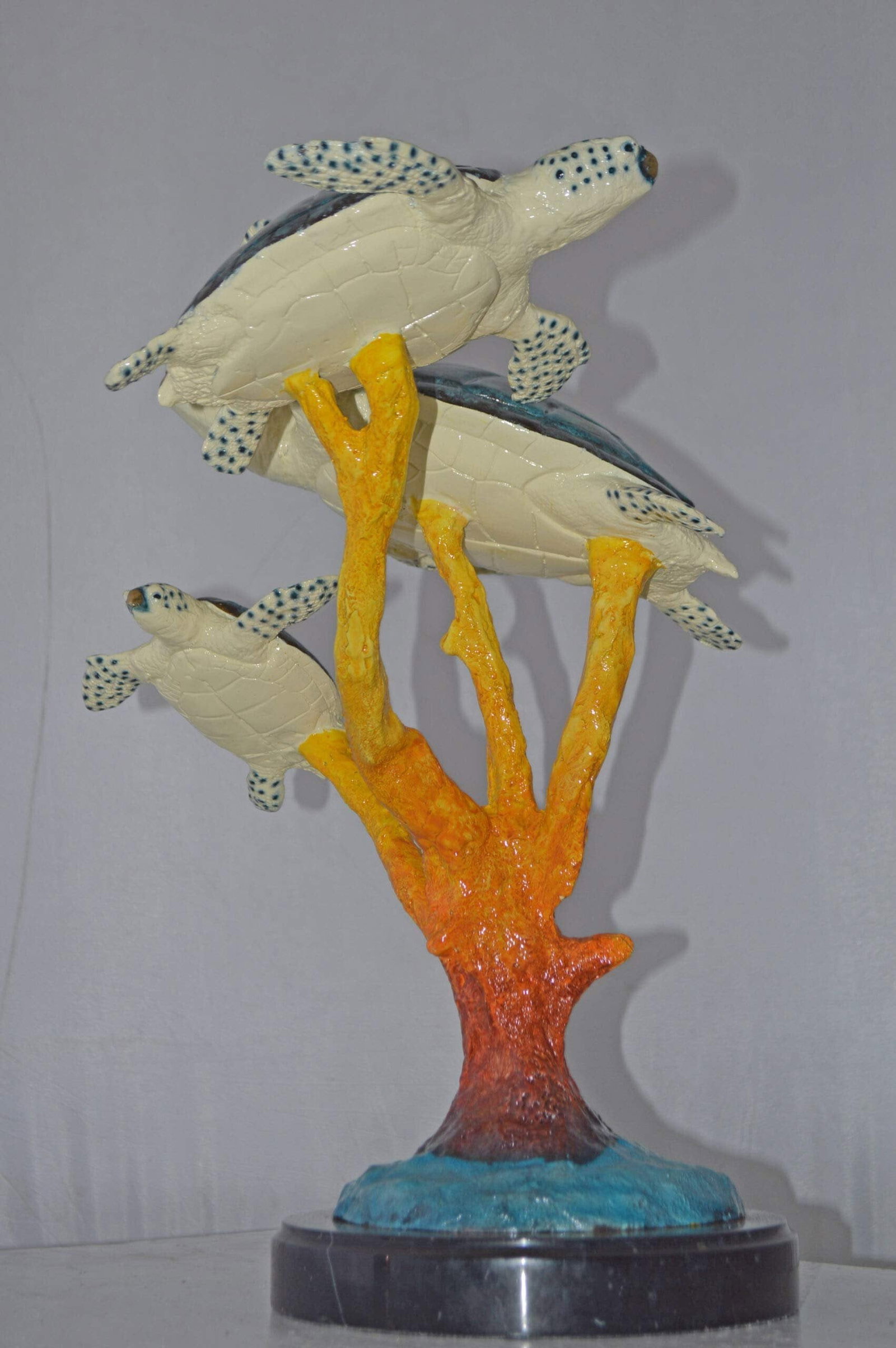 Three Turtles swimming around Corals Bronze Statue - Size: 17"L x 15"W x 19"H. - 7