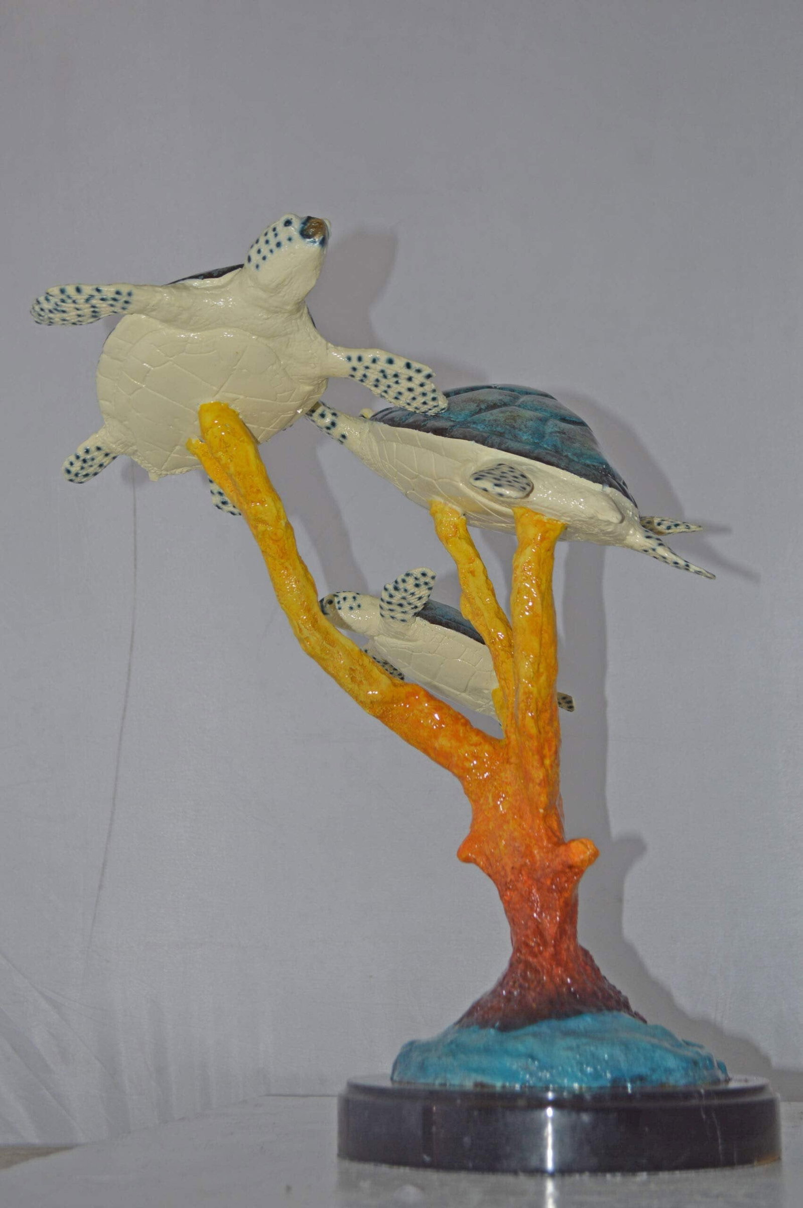 Three Turtles swimming around Corals Bronze Statue - Size: 17"L x 15"W x 19"H. - 9