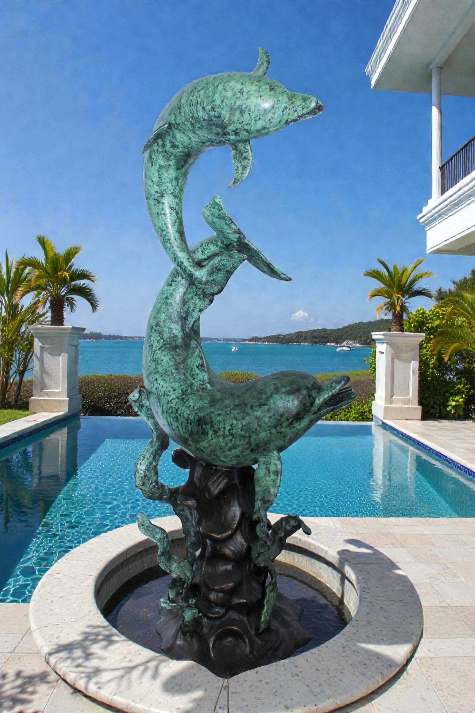 Giant Bronze Dolphin Fountain Sculpture with Green Patina 23" x 15" x 66"H - 2