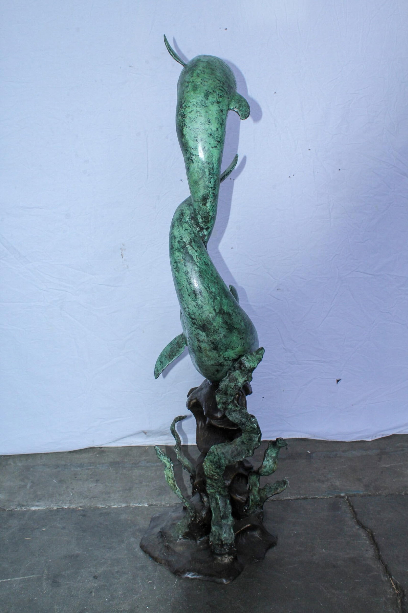 Giant Bronze Dolphin Fountain Sculpture with Green Patina 23" x 15" x 66"H - 7