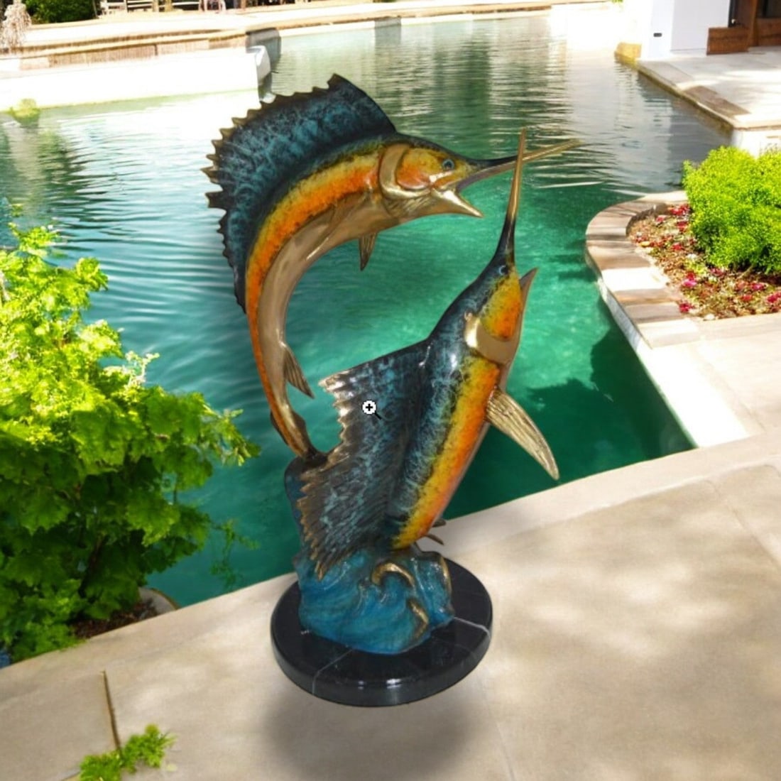 Two Sailfish Fish Bronze Statue Bronze Statue - Size: 20"L x 16"W x 34"H. - 2