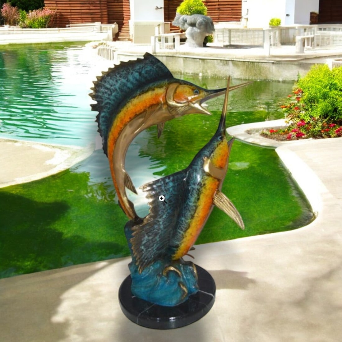 Two Sailfish Fish Bronze Statue Bronze Statue - Size: 20"L x 16"W x 34"H. - 3