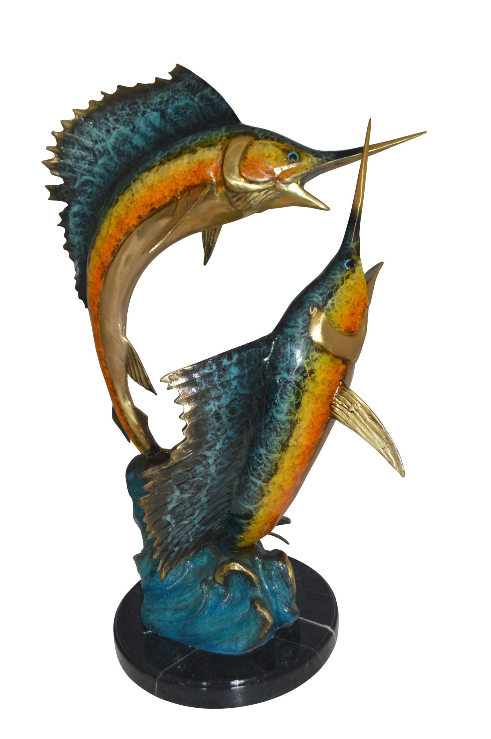 Two Sailfish Fish Bronze Statue Bronze Statue - Size: 20"L x 16"W x 34"H. - 4