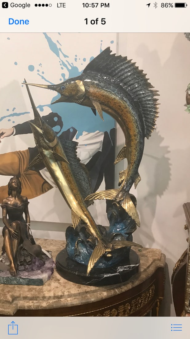 Two Sailfish Fish Bronze Statue Bronze Statue - Size: 20"L x 16"W x 34"H. - 5