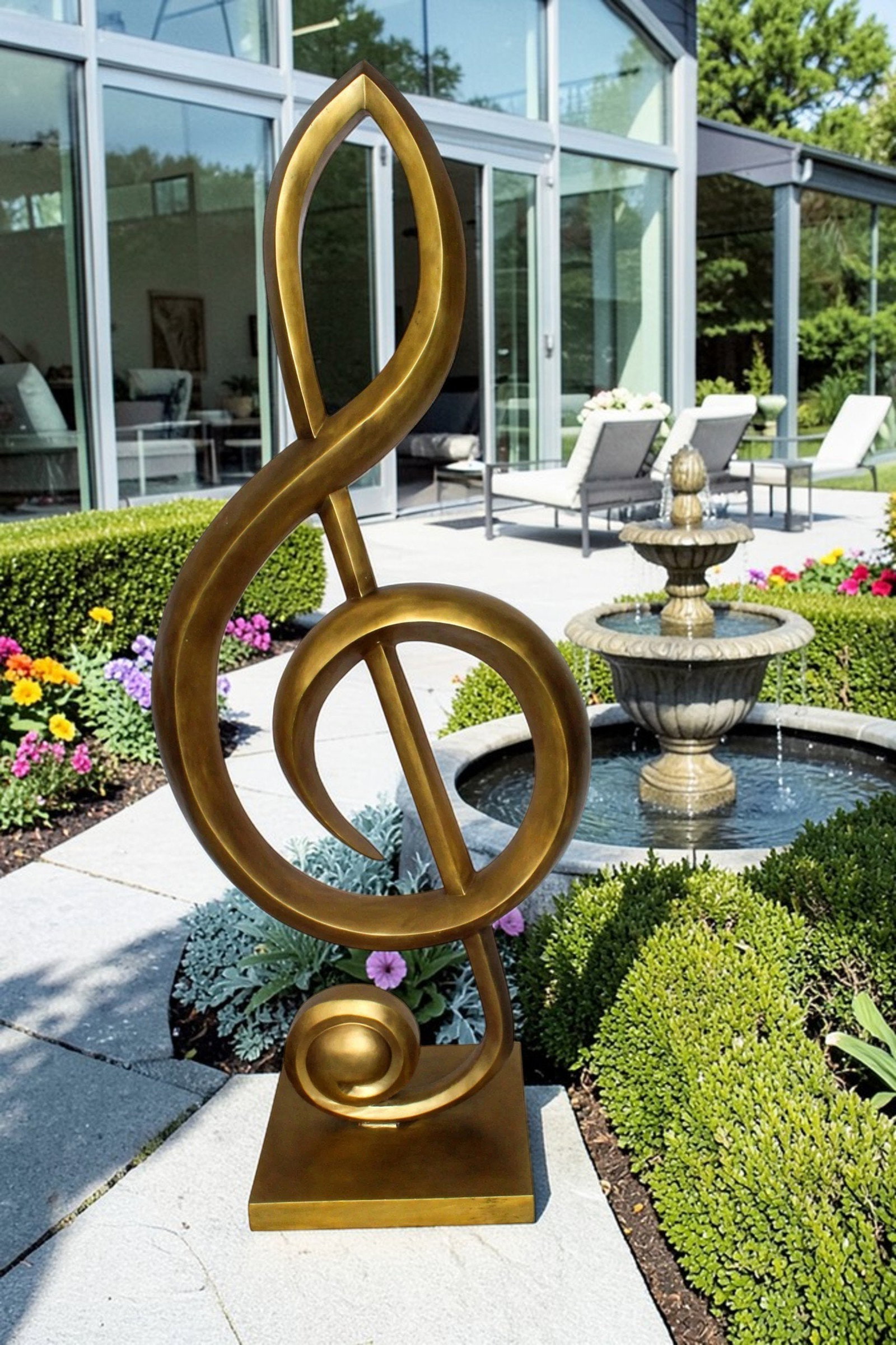 Treble Clef Music Note Giant Bronze Statue Gold Finish 27" x 18" x 67"H - 2
