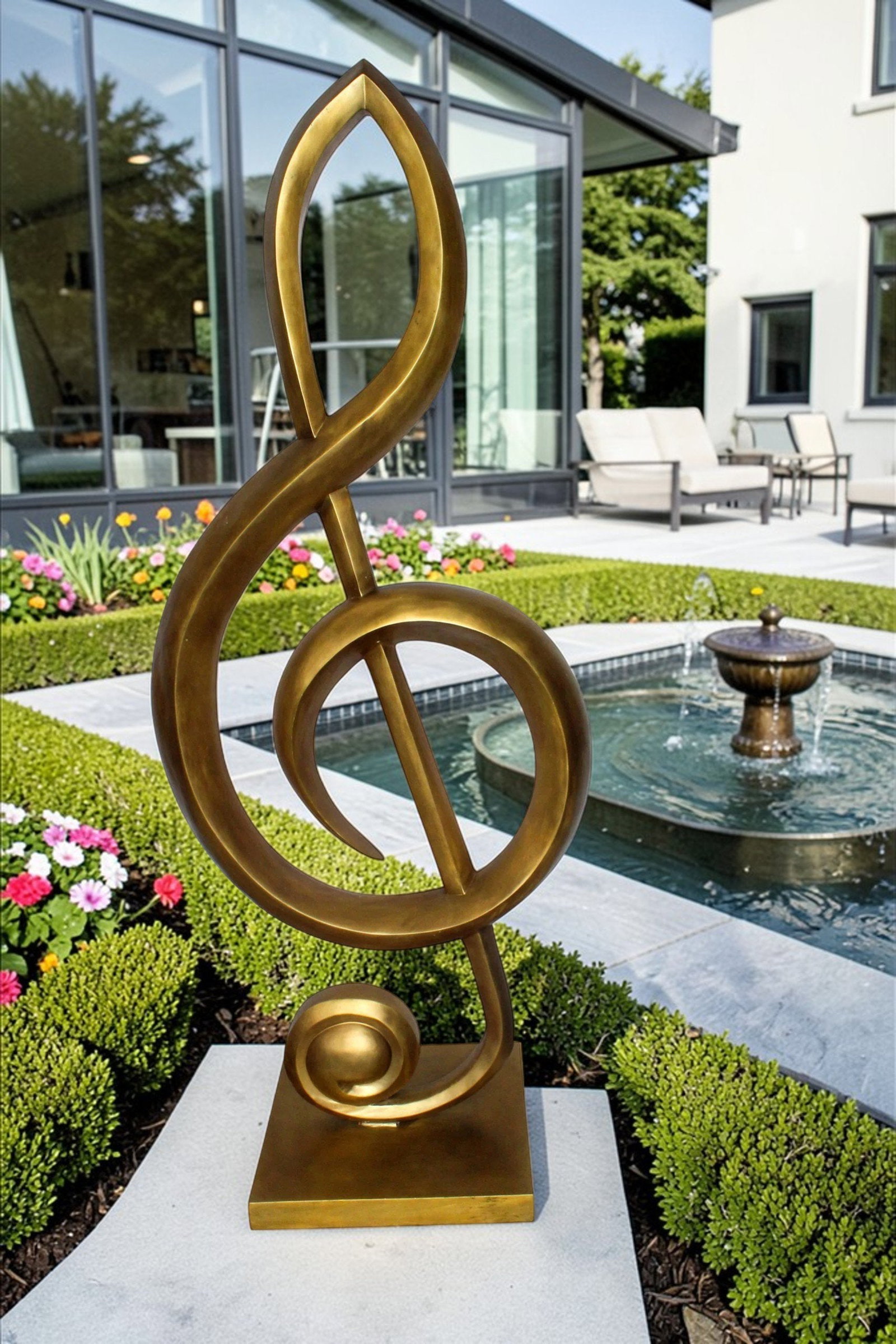 Treble Clef Music Note Giant Bronze Statue Gold Finish 27" x 18" x 67"H - 3