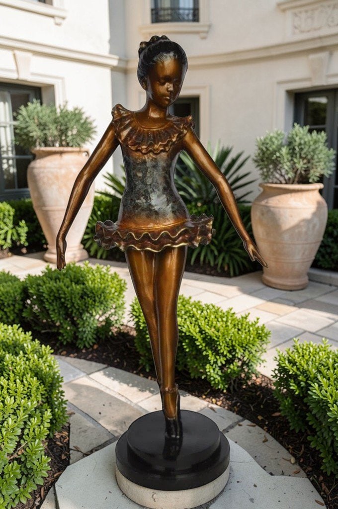 Ballet Dancer on Tippy Toes Bronze Statue - Size: 25"L x 14"W x 47"H. - 2
