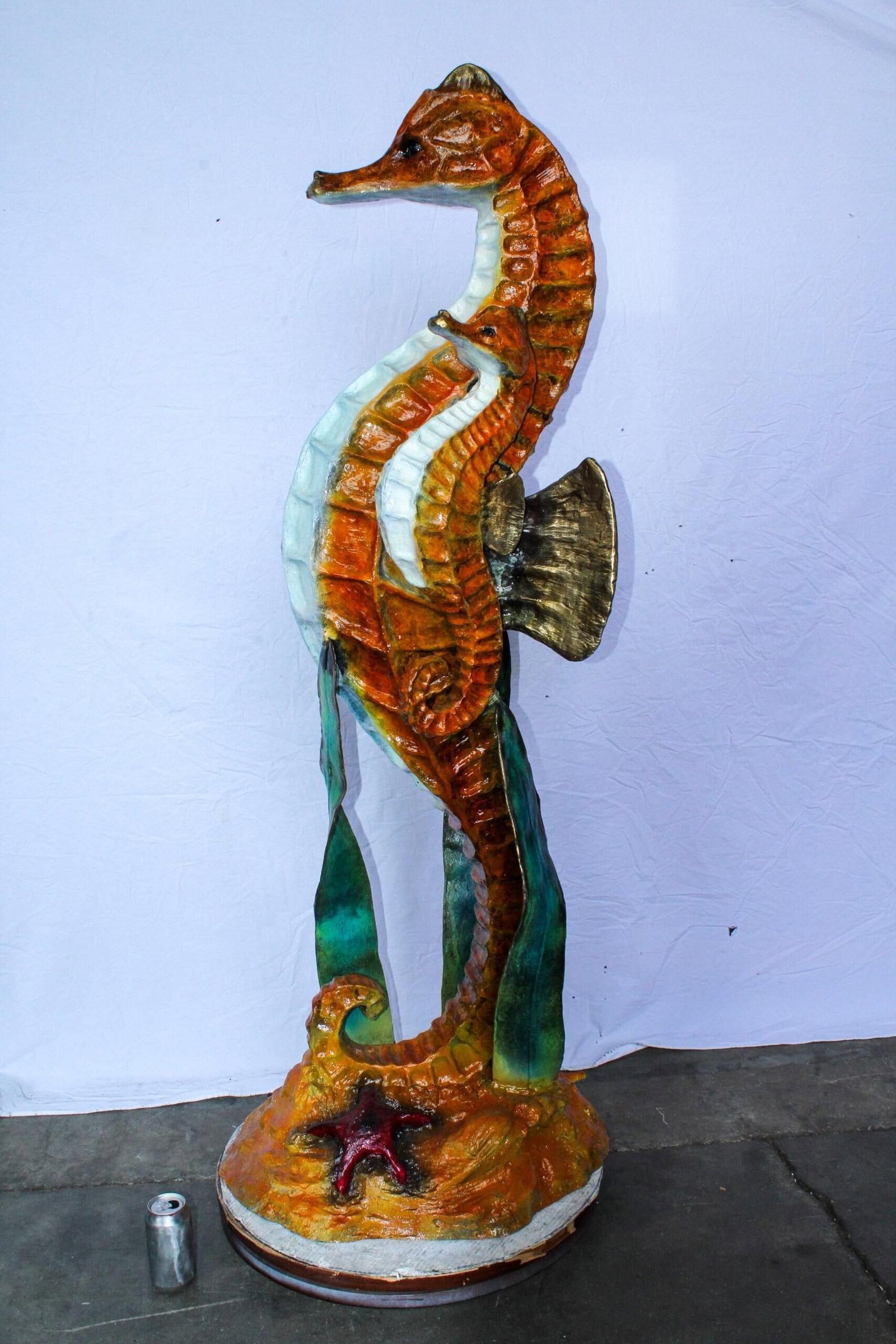 Large Bronze Seahorse and Baby Ocean Fountain Sculpture 26" x 22" x 66"H - 4