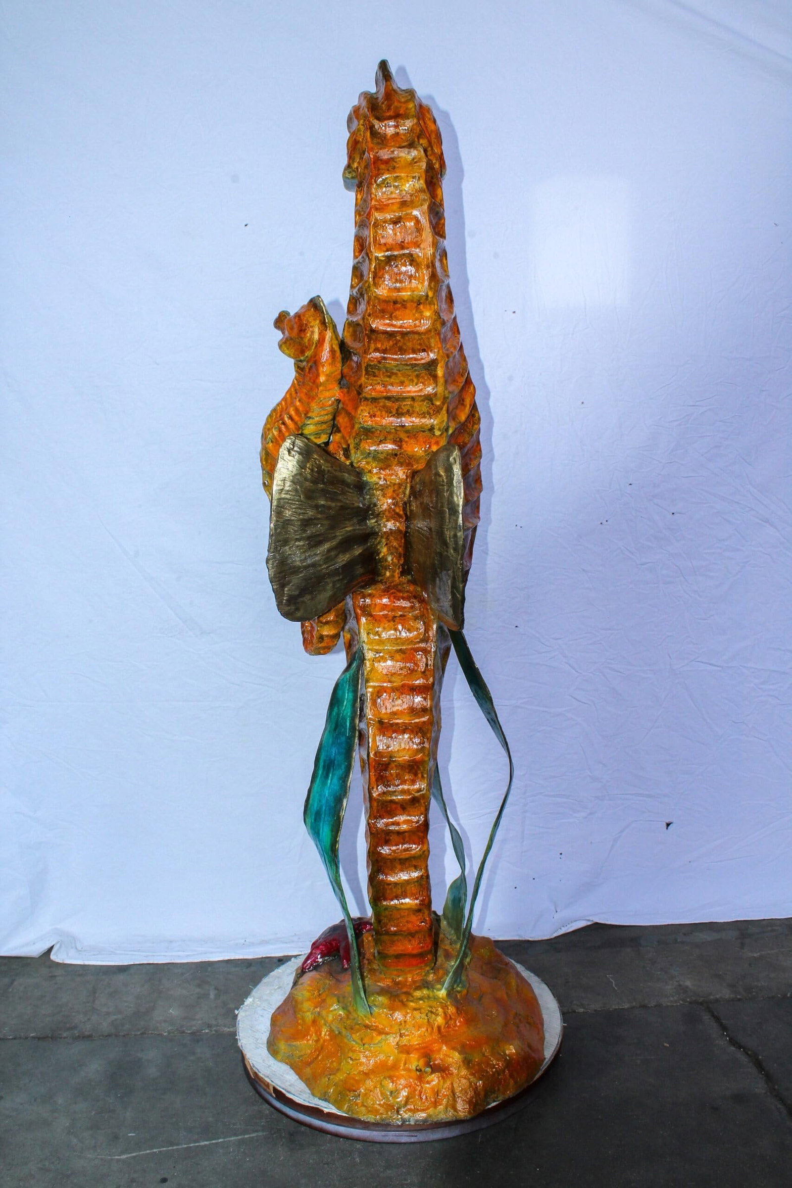 Large Bronze Seahorse and Baby Ocean Fountain Sculpture 26" x 22" x 66"H - 7