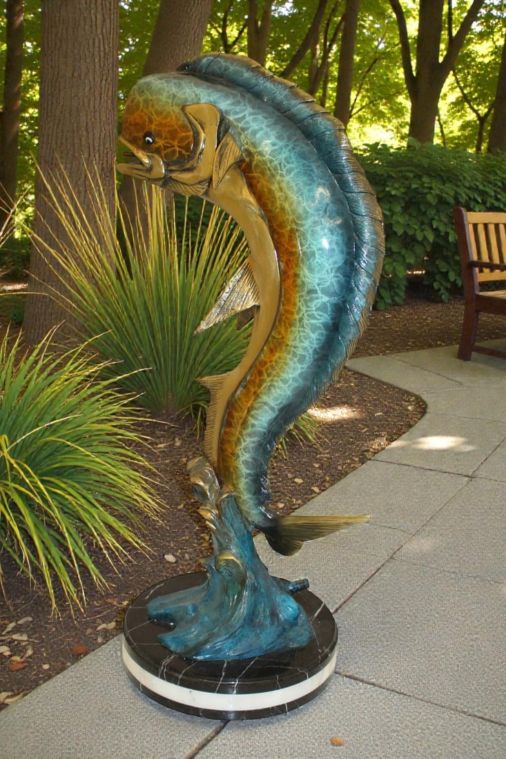 Mahi Mahi Fish Bronze Statue - Size: 16"L x 12"W x 32"H. - 2