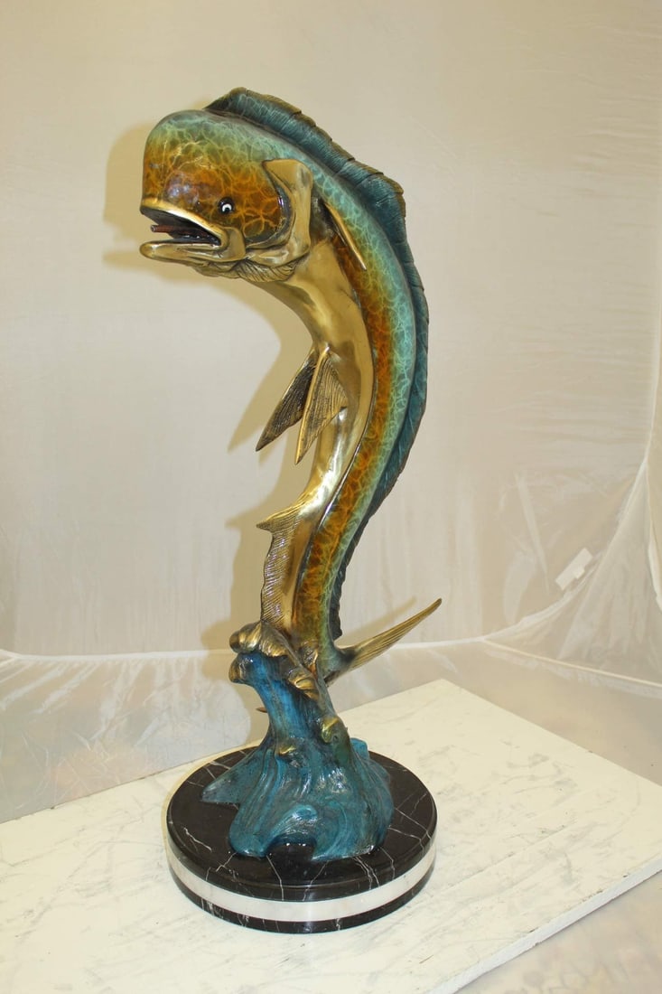 Mahi Mahi Fish Bronze Statue - Size: 16"L x 12"W x 32"H. - 7