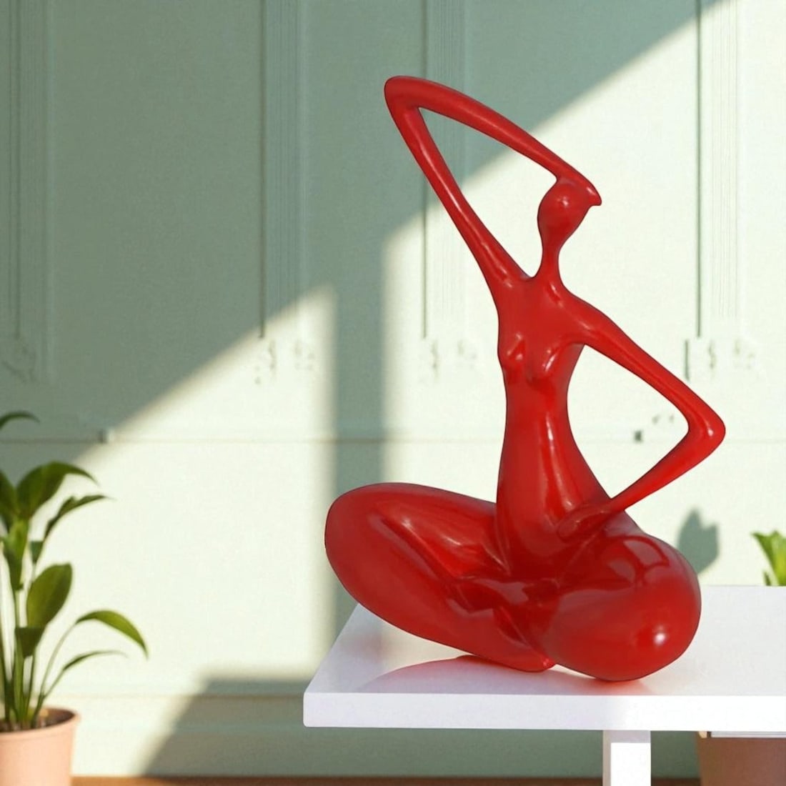Modern Art Ballet Dancer Sitting Red Resin Statue - Size: 9"L x 5"W x 11"H. - 2