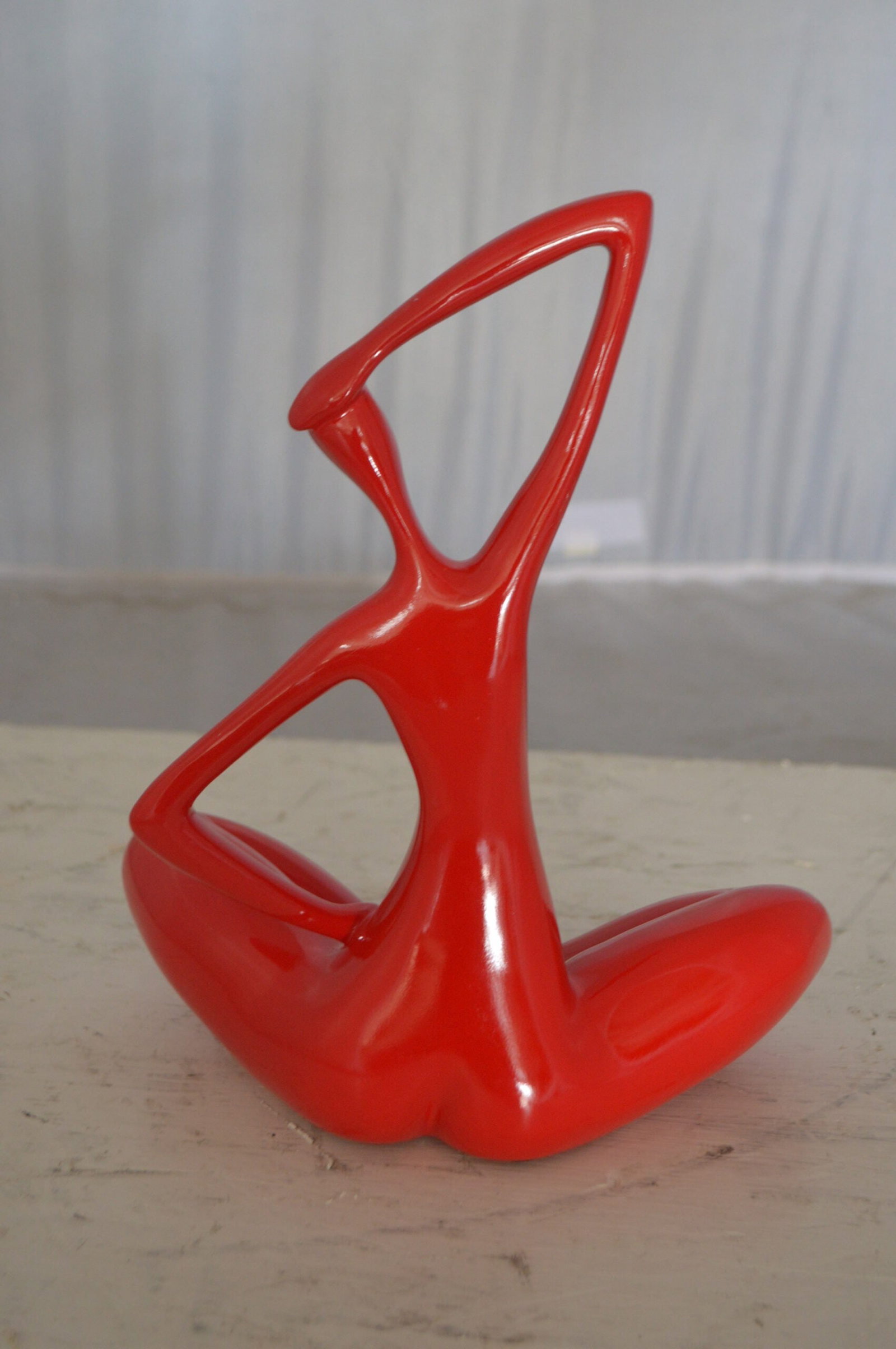 Modern Art Ballet Dancer Sitting Red Resin Statue - Size: 9"L x 5"W x 11"H. - 7