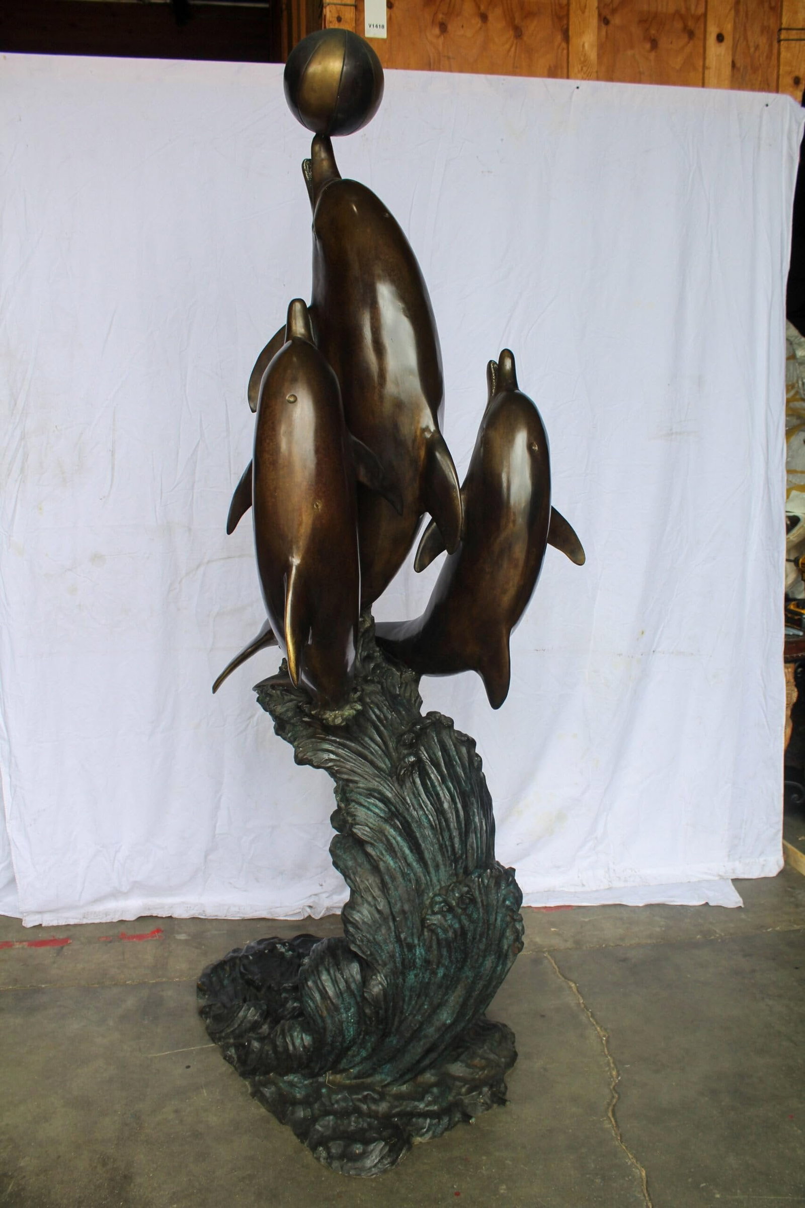 Three Dolphins Performing with Beach Ball Giant Bronze Fountain 41" x 27" x 91"H - 7