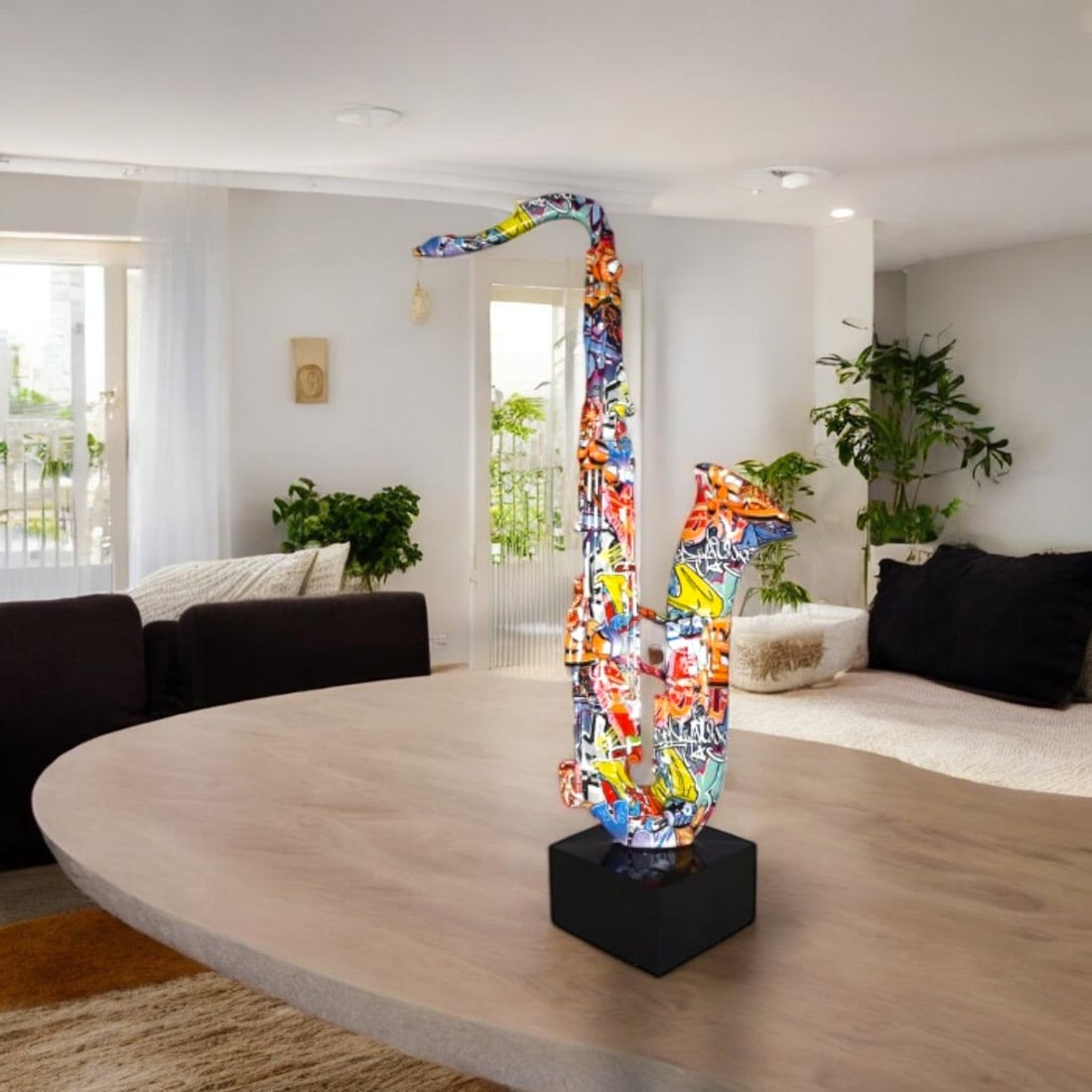 Modern Art Graffiti Saxophone Statue Made of Resin Size: 15" x 9" x 29"H - 2