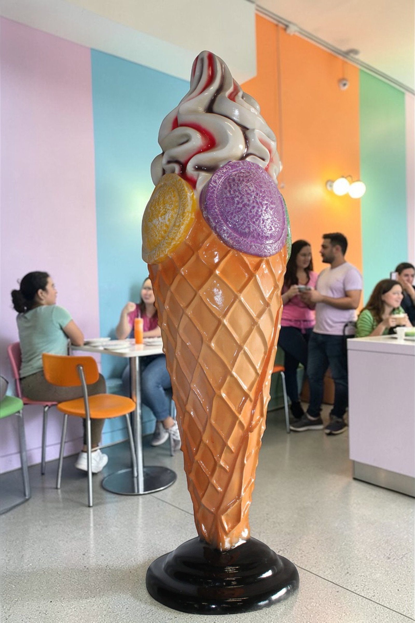 Giant Fiberglass Ice Cream Cone Statue, Sweet Delight 19" x 19" x 62"H - 3