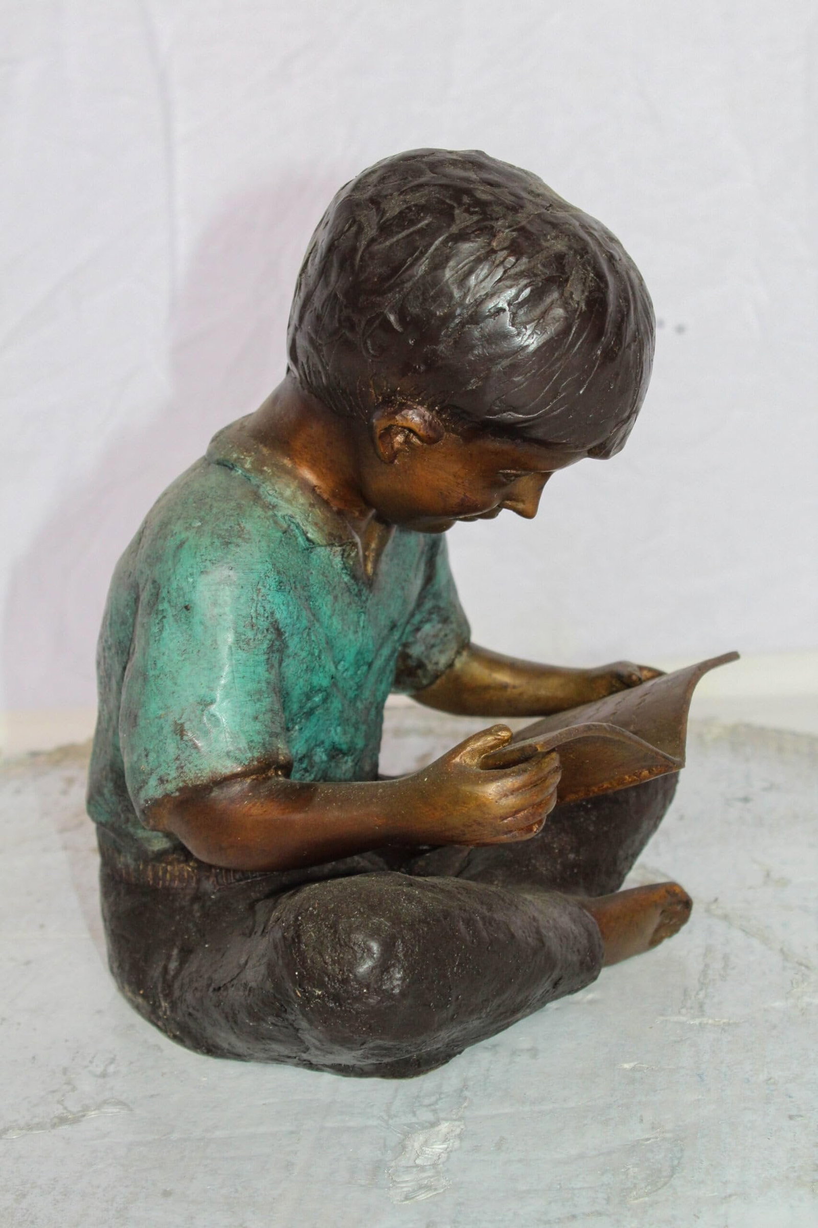 Bronze Boy Reading Statue – Handcrafted Lost Wax Cast Sculpture with Patina Finish, Child Reading - 3
