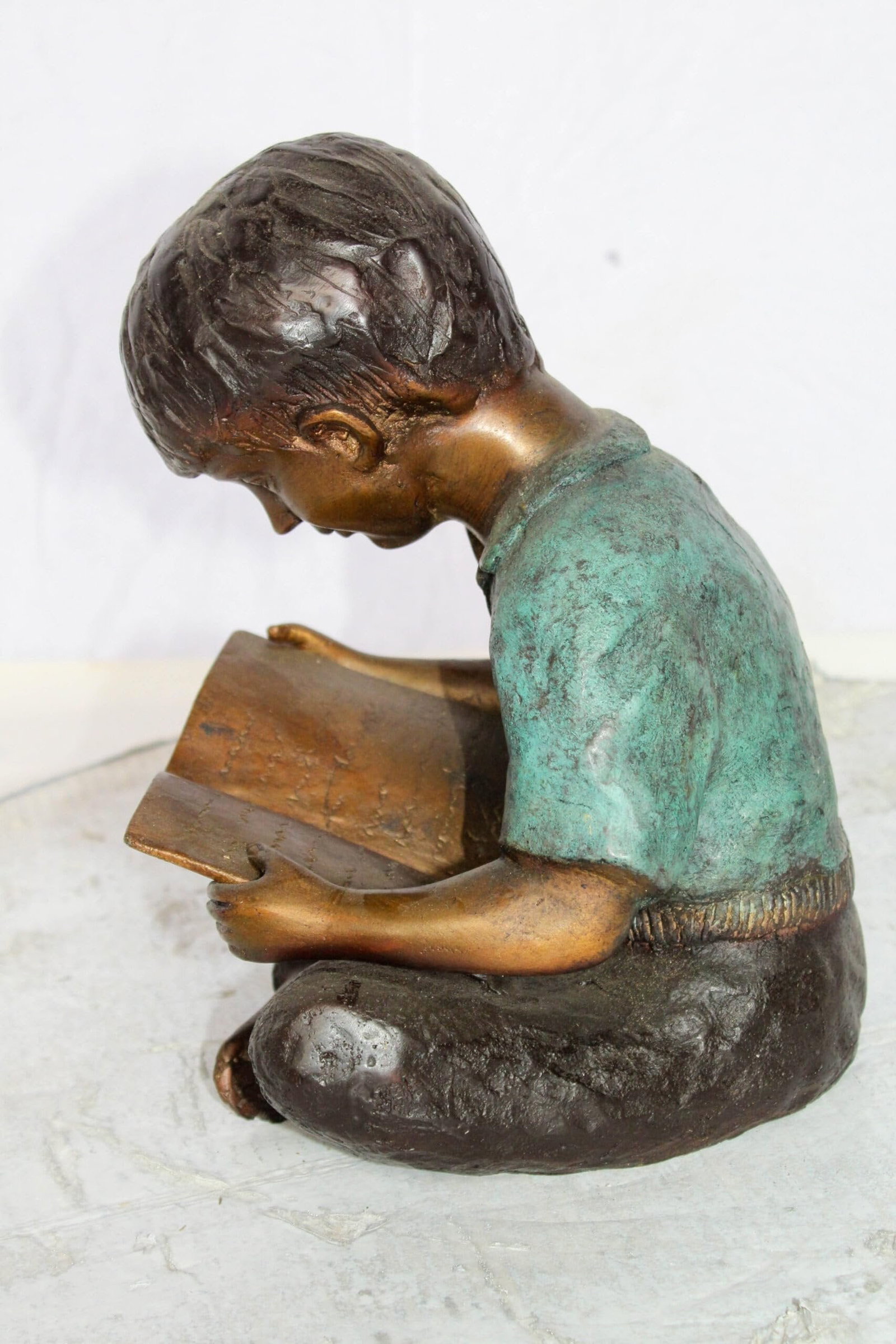 Bronze Boy Reading Statue – Handcrafted Lost Wax Cast Sculpture with Patina Finish, Child Reading - 7