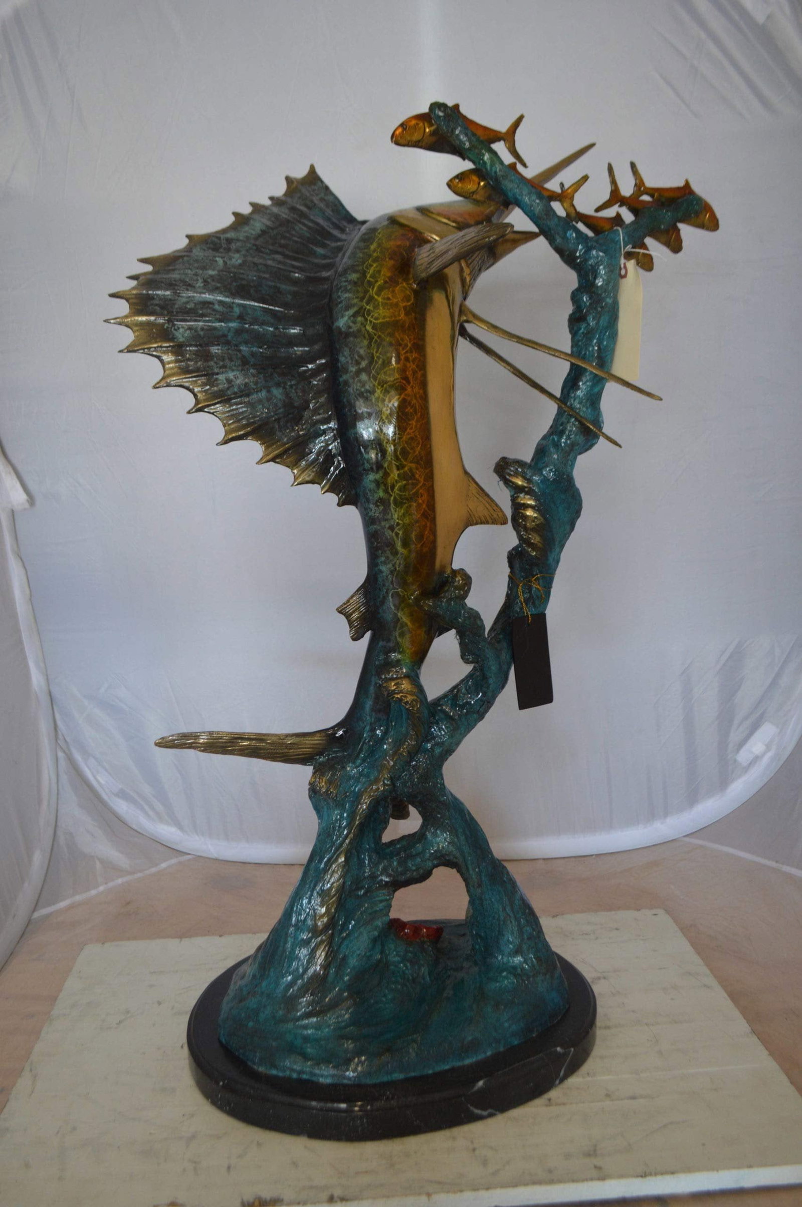Sailfish With Small Fish Bronze Statue - Size: 29"L x 17"W x 40"H. - 10