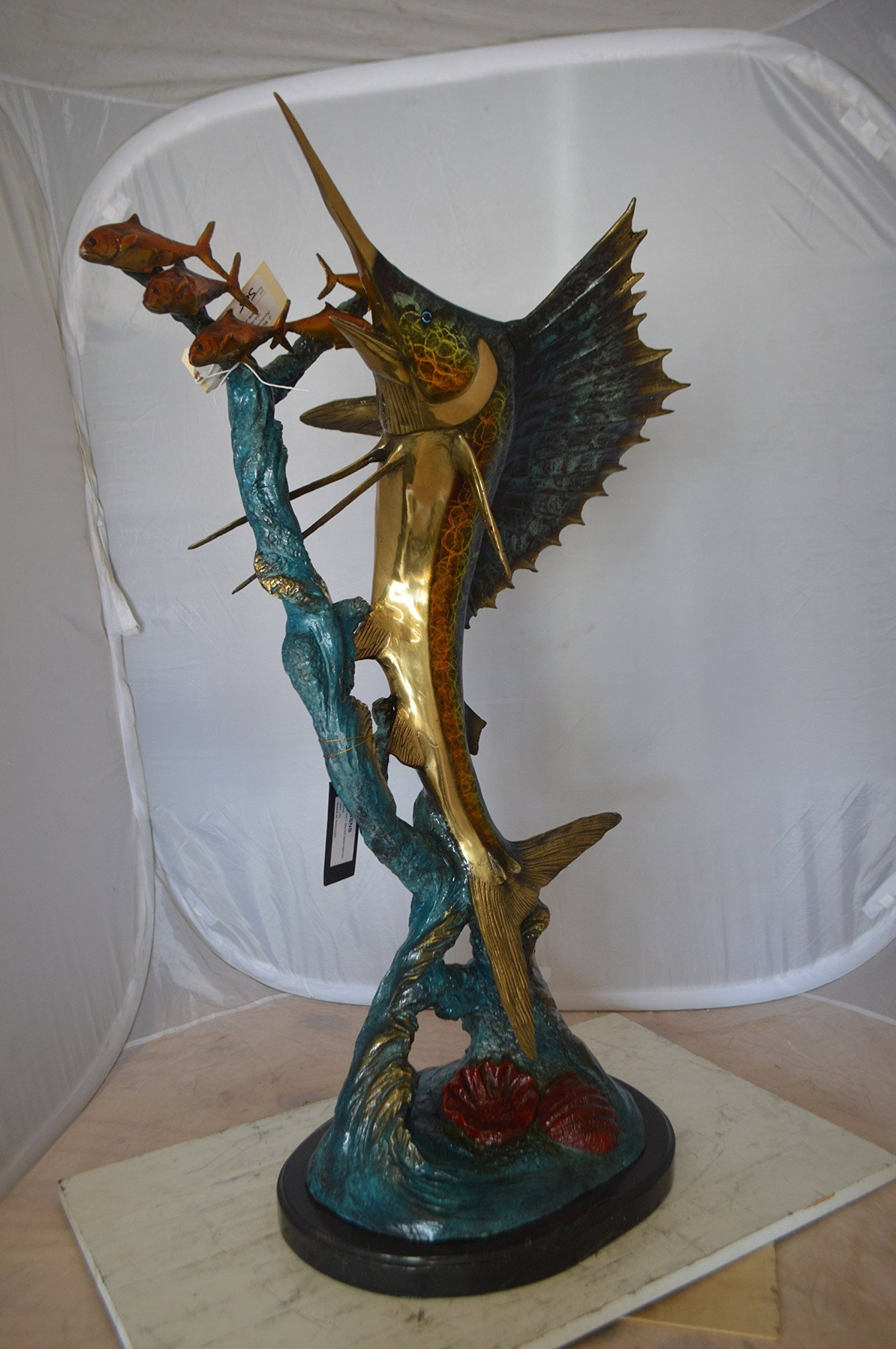 Sailfish With Small Fish Bronze Statue - Size: 29"L x 17"W x 40"H. - 11