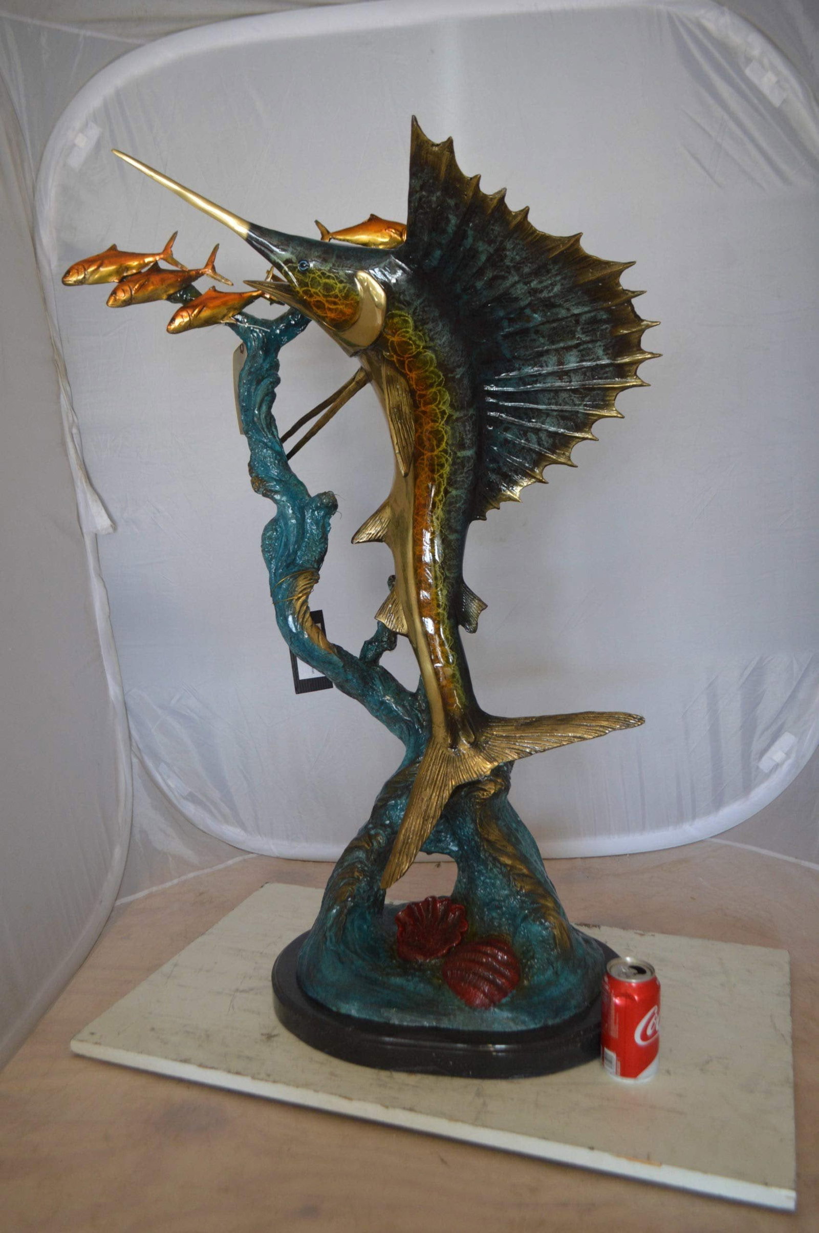 Sailfish With Small Fish Bronze Statue - Size: 29"L x 17"W x 40"H. - 6