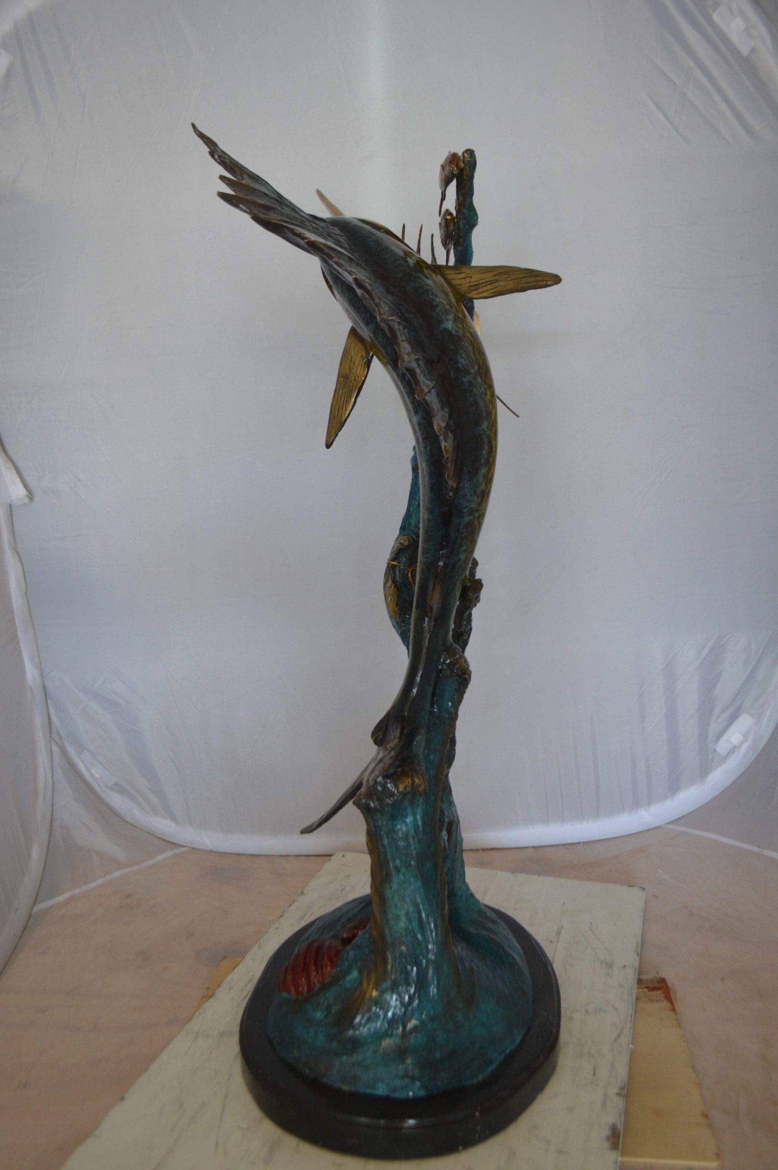 Sailfish With Small Fish Bronze Statue - Size: 29"L x 17"W x 40"H. - 8