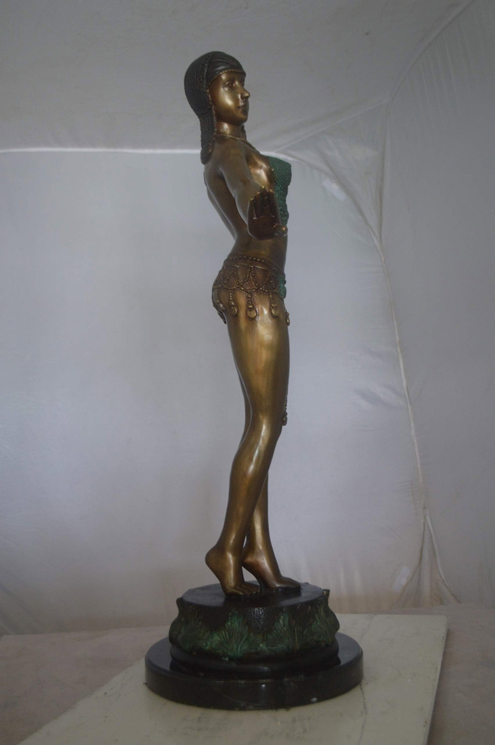 Belly Dancer Performing Bronze Statue - Size: 32"L x 8"W x 41"H. - 7