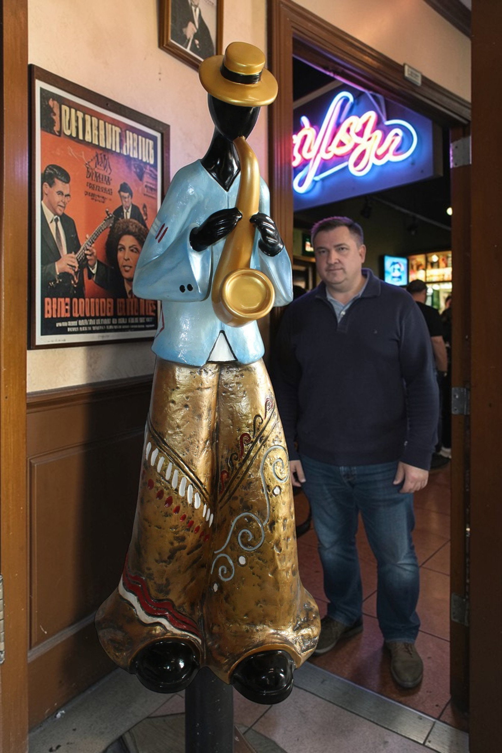 Life Size New Orleans Saxophone Street Musician Resin statue 31" x 23" x 65"H - 2