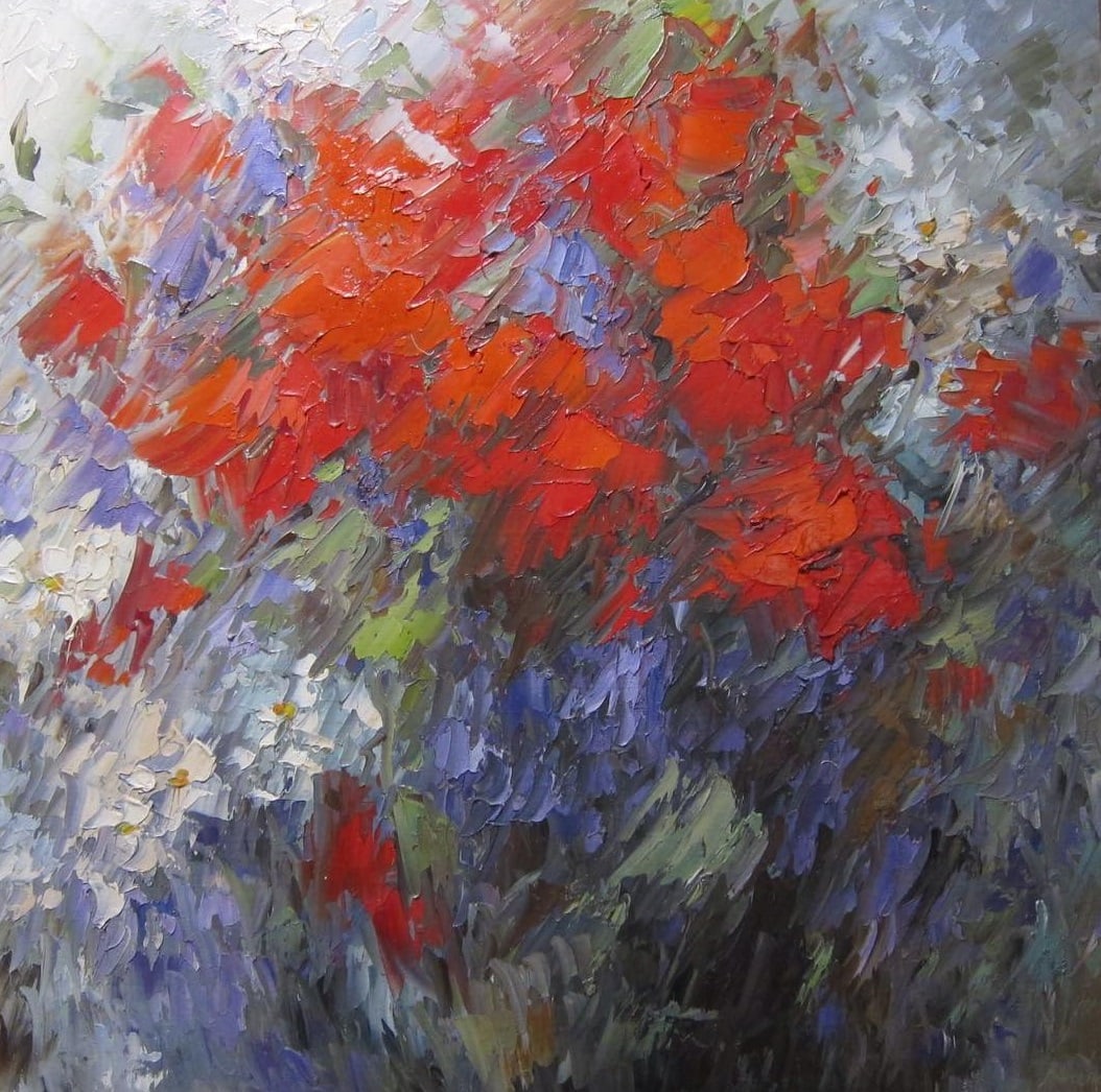 Oil painting Poppies Vadim Os'onov: Title: Oil painting Poppies Vadim Os'onov Description: 02AXE Painter: Os'onov Vadim Size: 65x65 cm/25,5x25,5 inch Components: oil, canvas Original painting CONDITION: exellent ERA: 1997 Vadim Os'onov