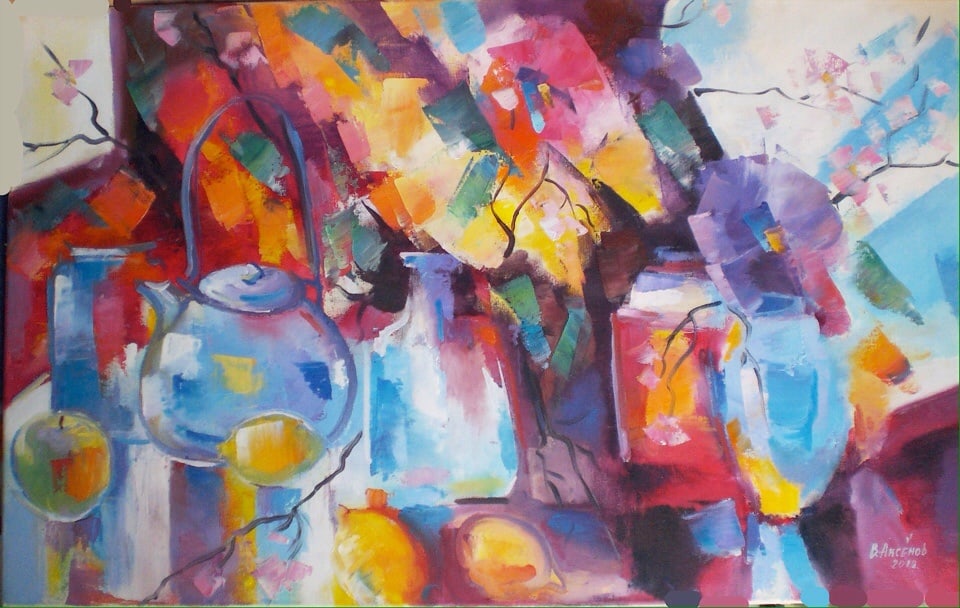 Oil painting Still life Vadim Os'onov: Title: Oil painting Still life Vadim Os'onov Description: 08AXE Painter: Os'onov Vadim Size: 70x40 cm/27,5x15,7 inch Components: oil, canvas Original painting CONDITION: exellent ERA: 2006 Vadim