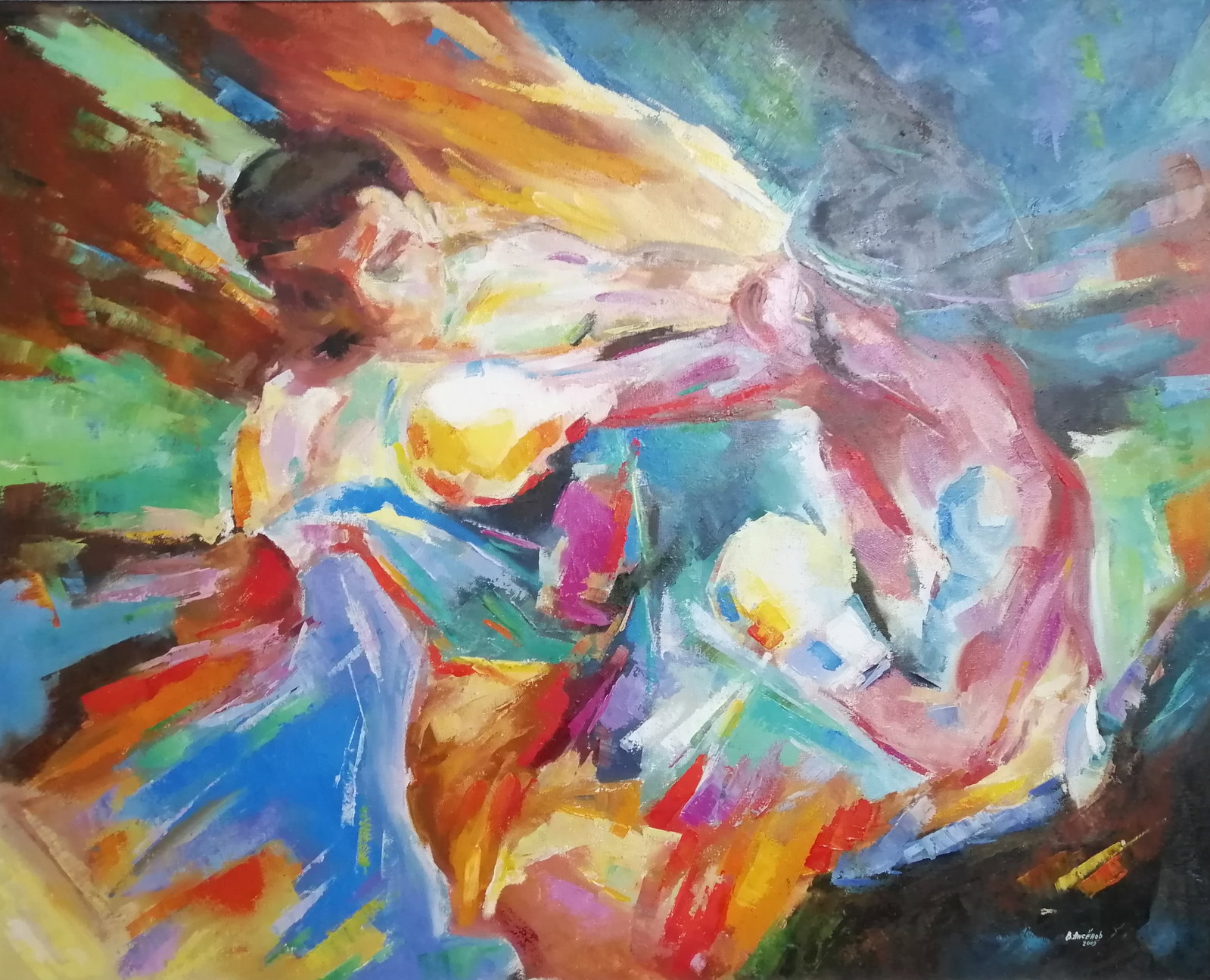 Oil painting Fight Vadim Os'onov: Title: Oil painting Fight Vadim Os'onov Description: 20AXE Painter: Os'onov Vadim Size: 100x80 cm/39,3x31,4 inch Components: oil, canvas Original painting CONDITION: exellent ERA: 2006 Vadim Os'onov -