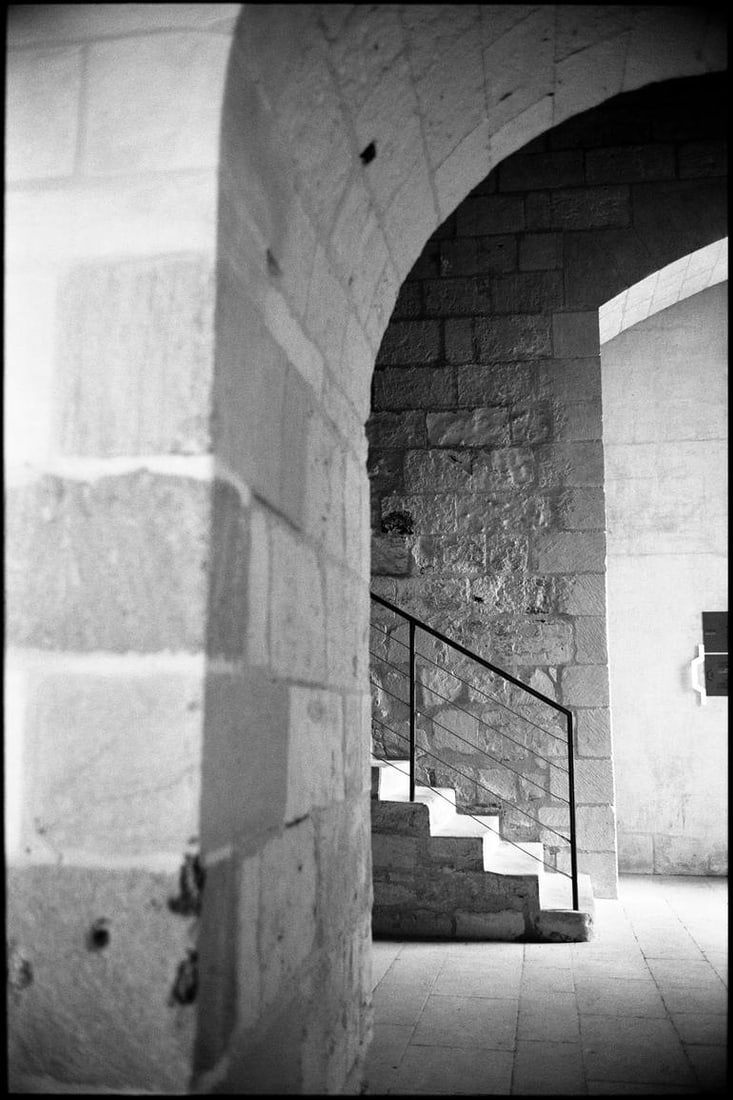 Staircase, Fontevraud Abbey, Chinon, France - Silver Gelatin Photograph: Title: Staircase, Fontevraud Abbey, Chinon, France - Silver Gelatin Photograph Description: 16 x 20 in Medium: Staircase, Fontevraud Abbey, Chinon, France - Silver Gelatin Photograph - Limited