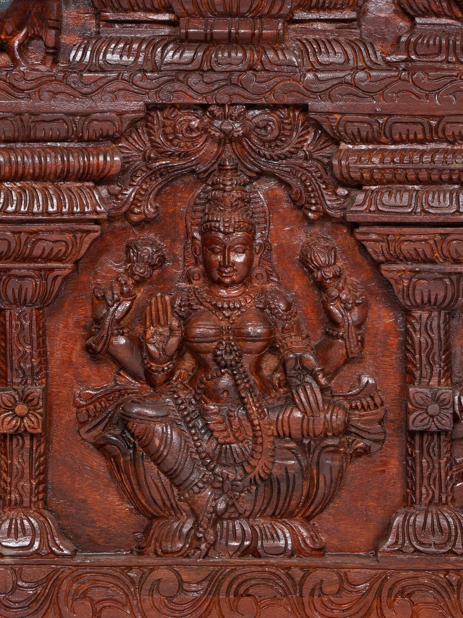 84" Huge Lakshmi Ganesha Saraswati Panel / Wood Carving - 2