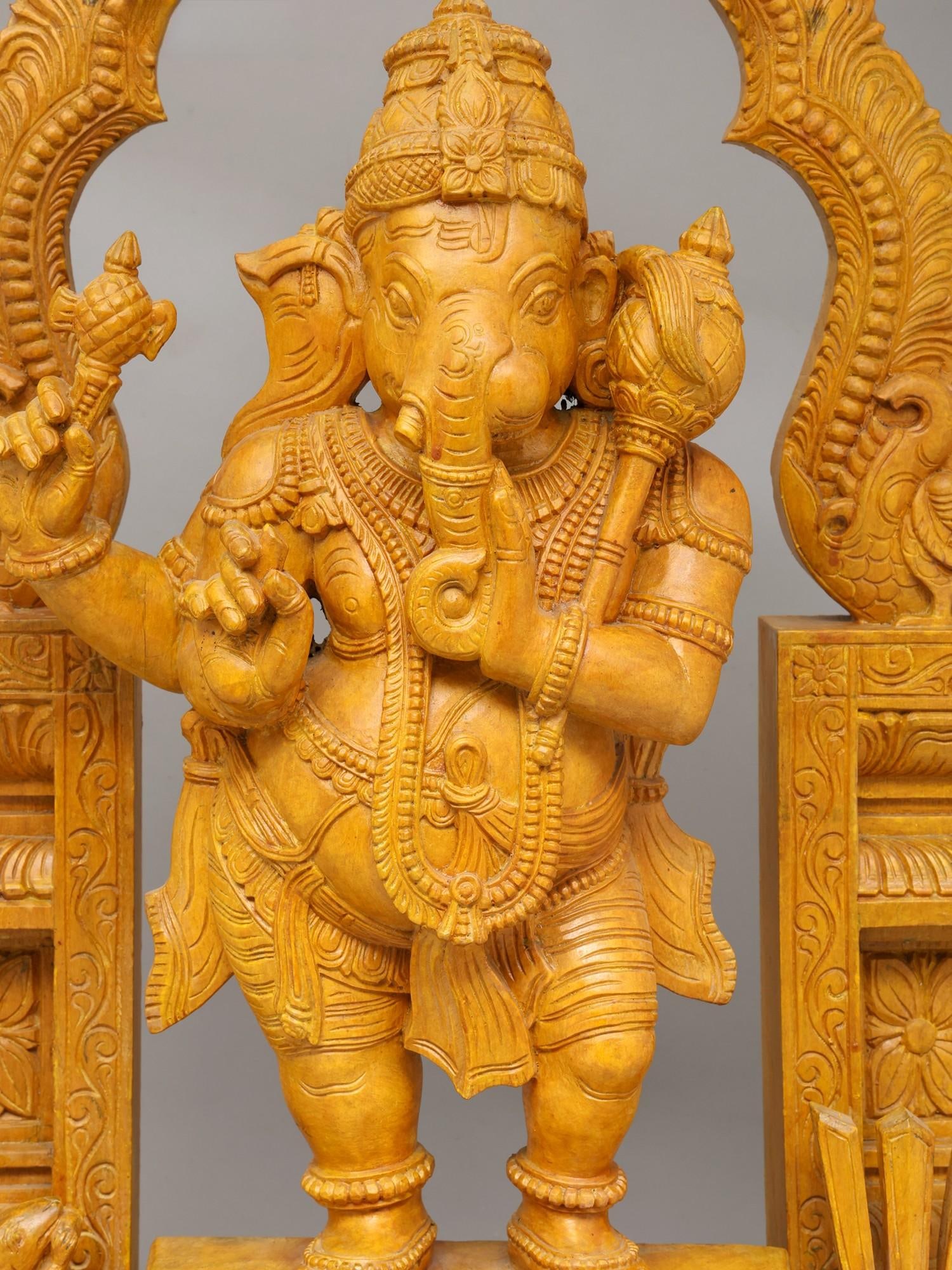 28" Adhyantha Prabhu (Half Ganesha Half Hanuman) / Wood Carving - 2