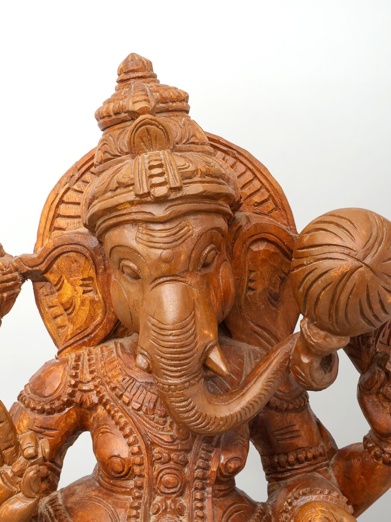36" Large Six Armed Standing Lord Ganesha / Wood Carving - 2