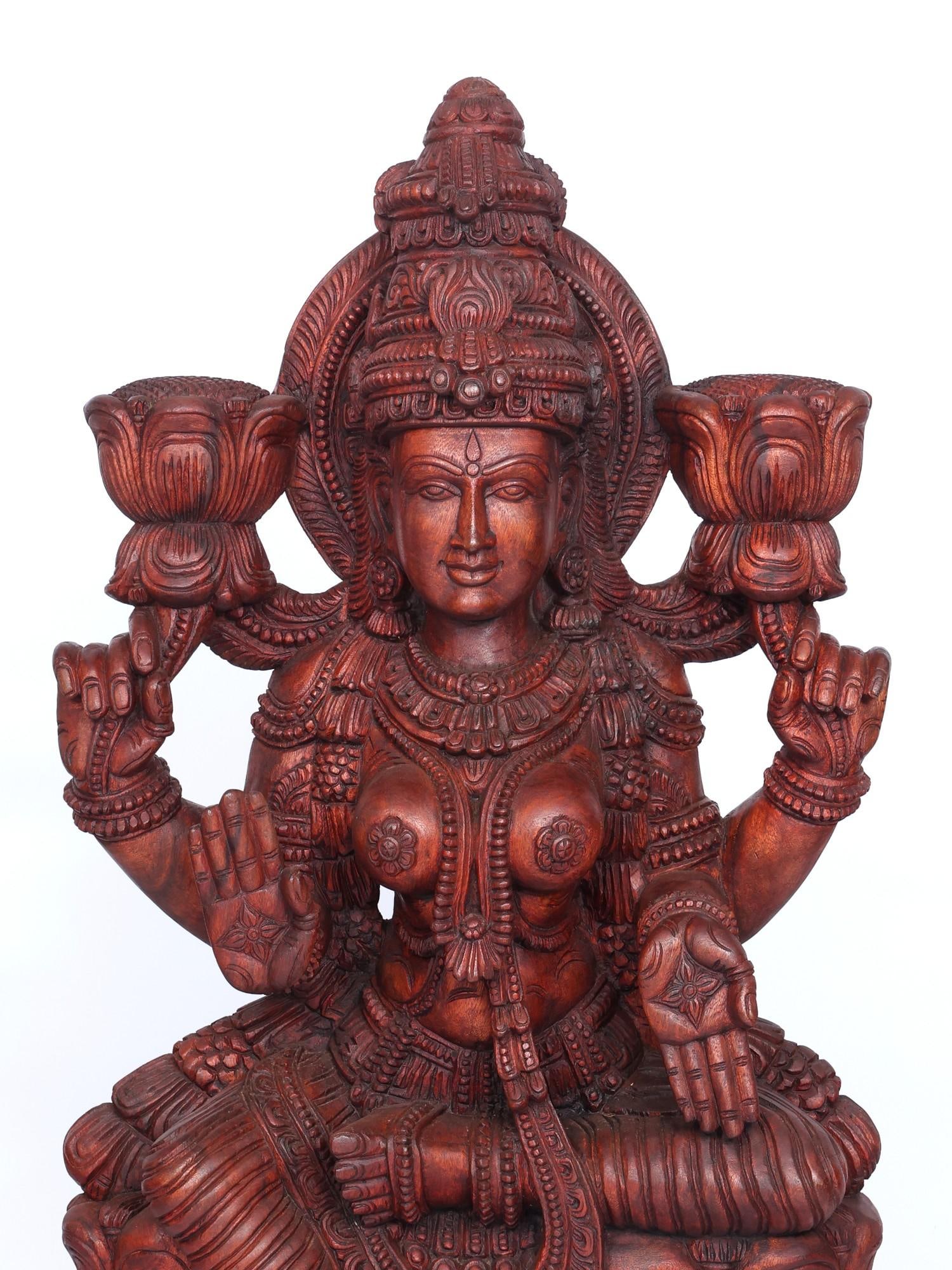 62" Large Four Armed Blessing Goddess Lakshmi / Wood Carving - 2